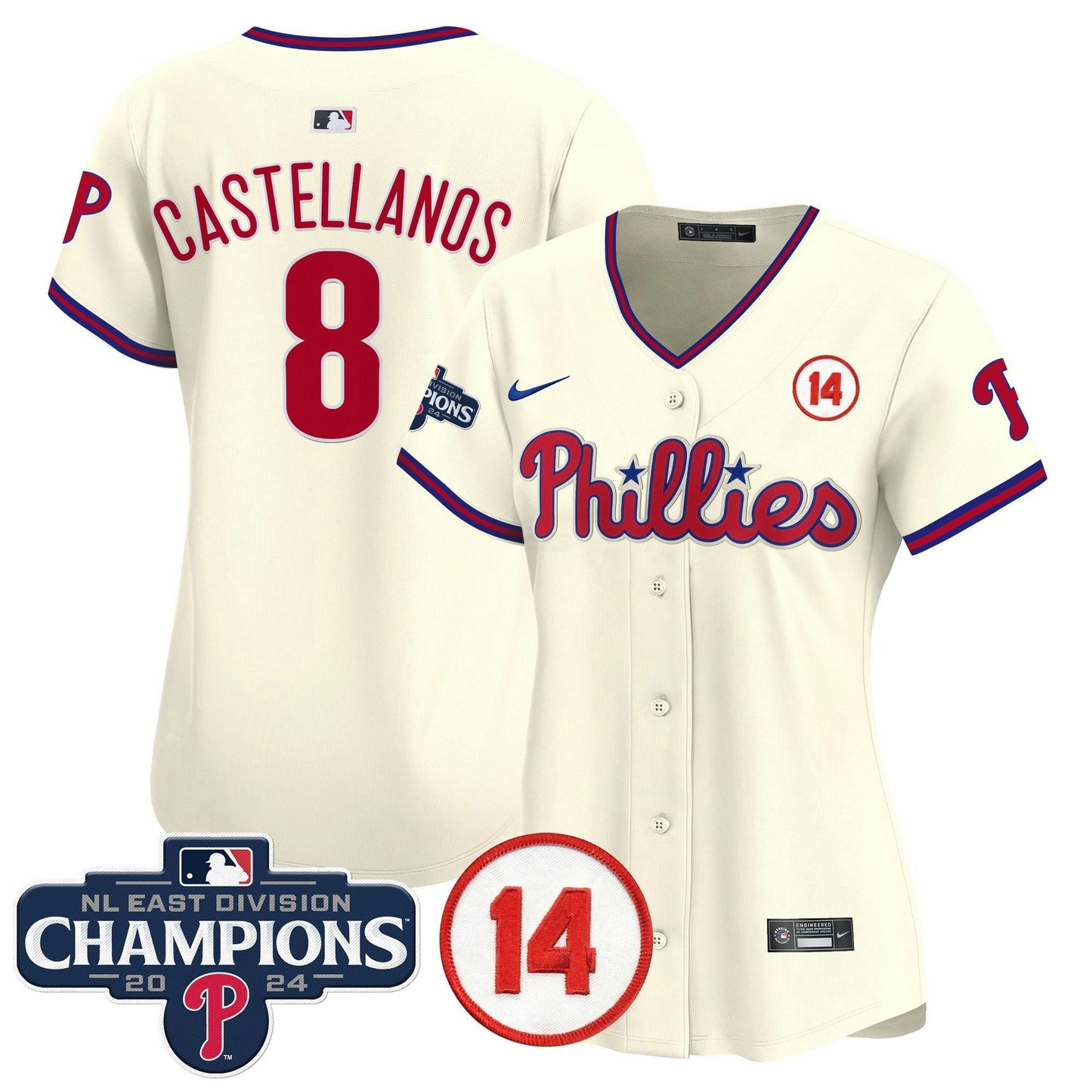 Camisa MLB Women’s 2024 NL East Division Champions & Pete Rose Patch Dourada Vapor Premier Limited Jersey