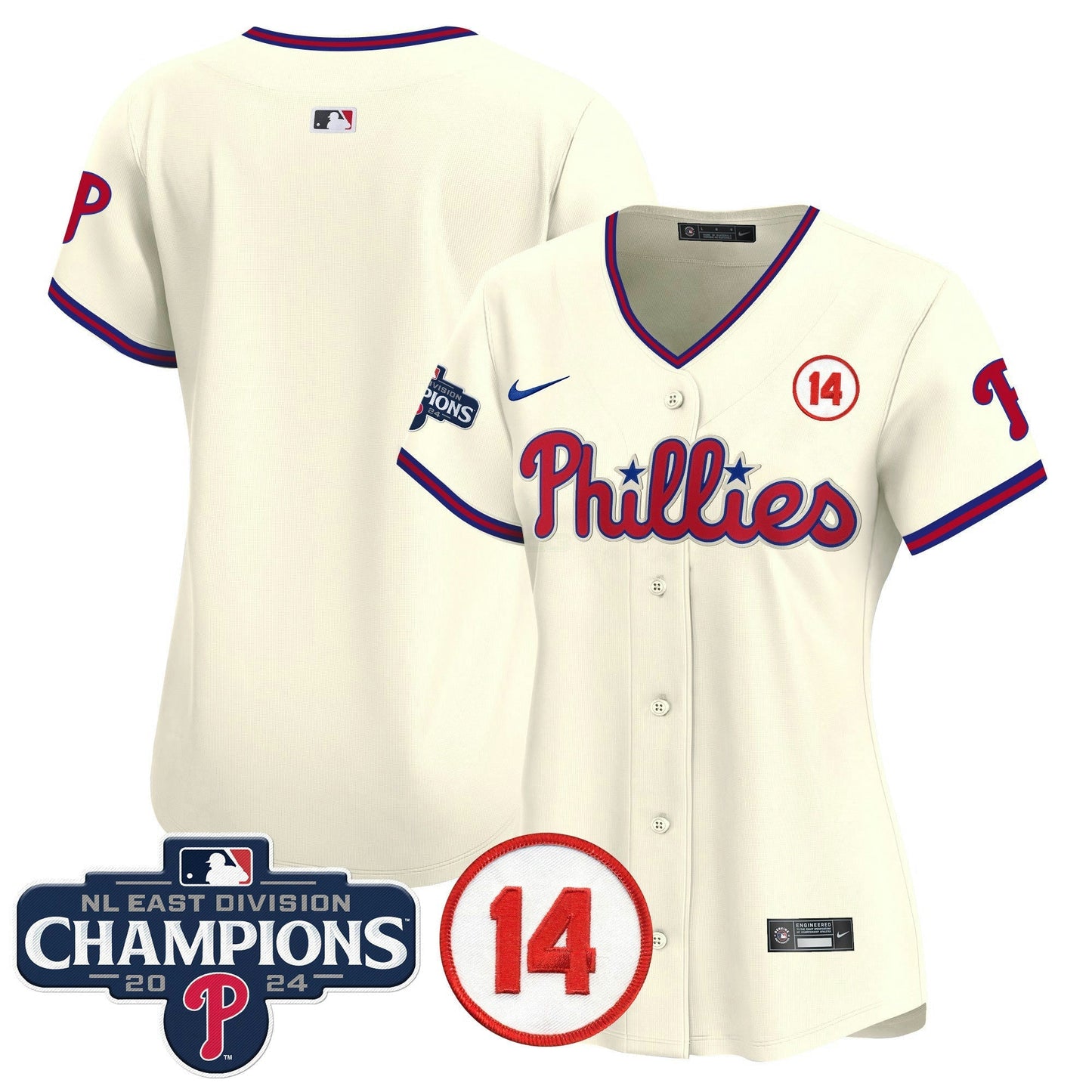 Camisa MLB Women’s 2024 NL East Division Champions & Pete Rose Patch Dourada Vapor Premier Limited Jersey