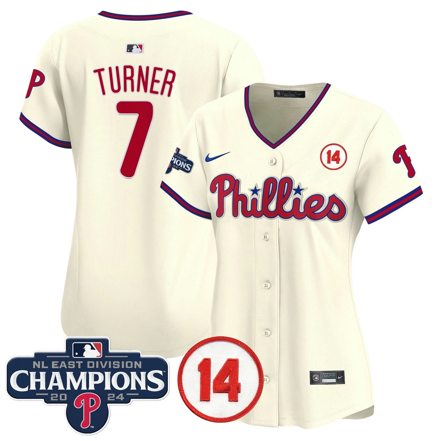Camisa MLB Women’s 2024 NL East Division Champions & Pete Rose Patch Dourada Vapor Premier Limited Jersey