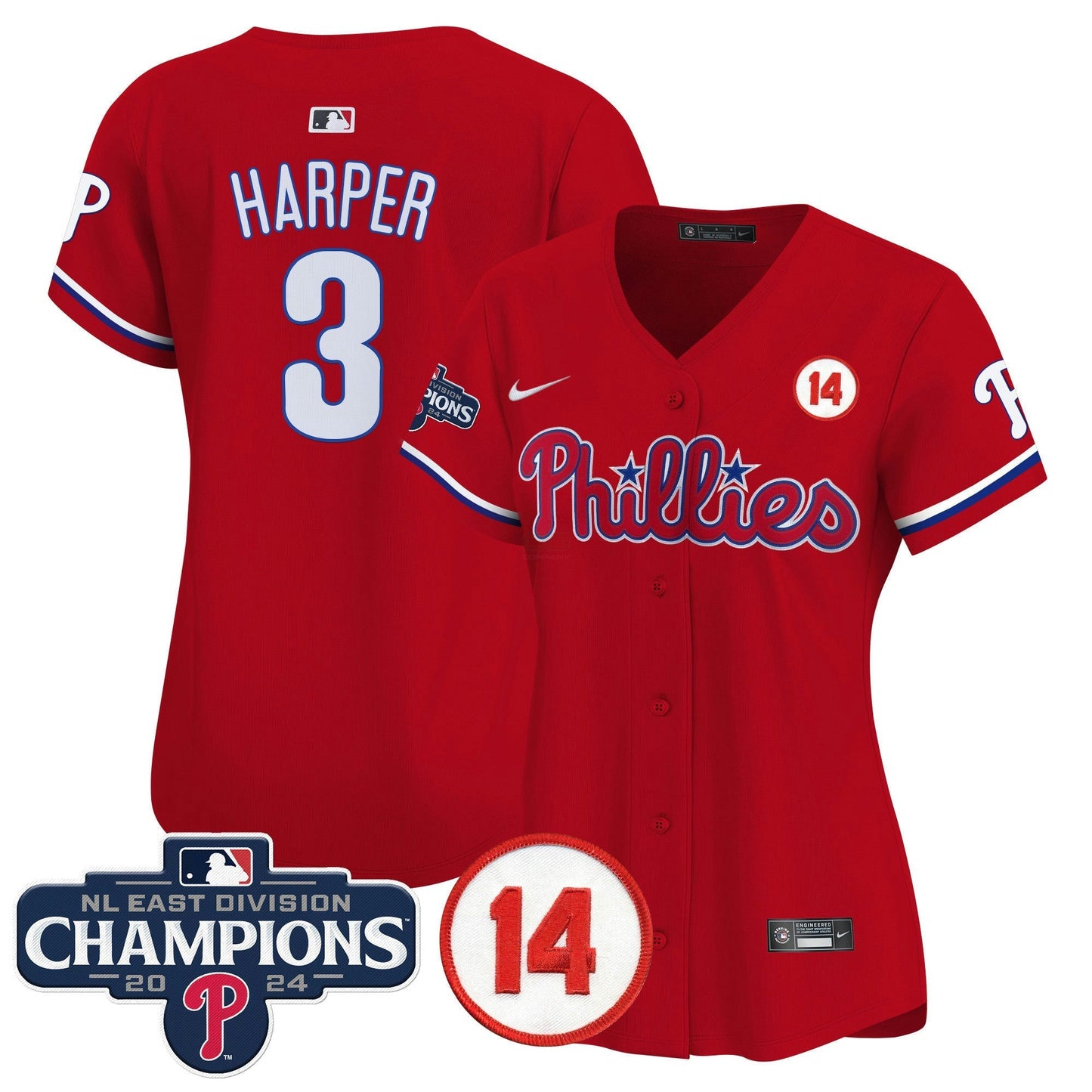 Camisa MLB Women’s 2024 NL East Division Champions & Pete Rose Patch Dourada Vapor Premier Limited Jersey