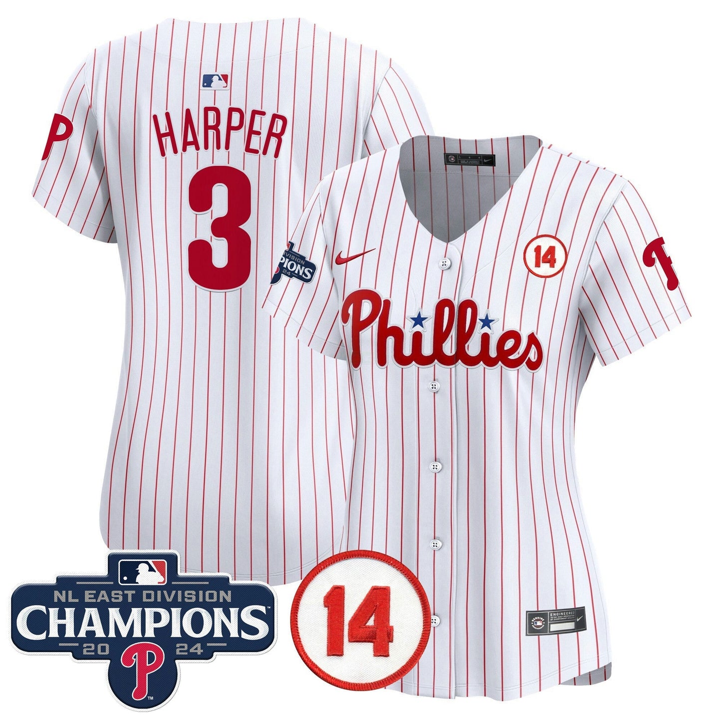 Camisa MLB Women’s 2024 NL East Division Champions & Pete Rose Patch Dourada Vapor Premier Limited Jersey