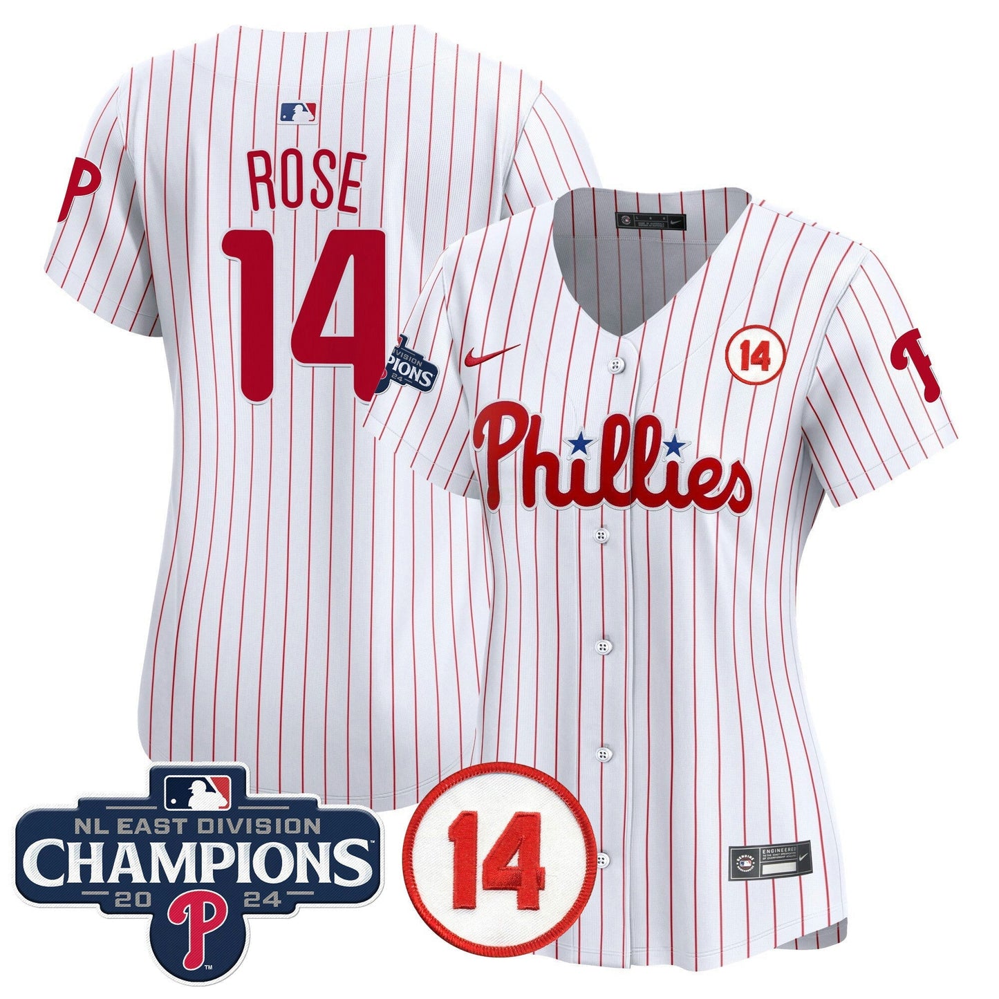 Camisa MLB Women’s 2024 NL East Division Champions & Pete Rose Patch Dourada Vapor Premier Limited Jersey