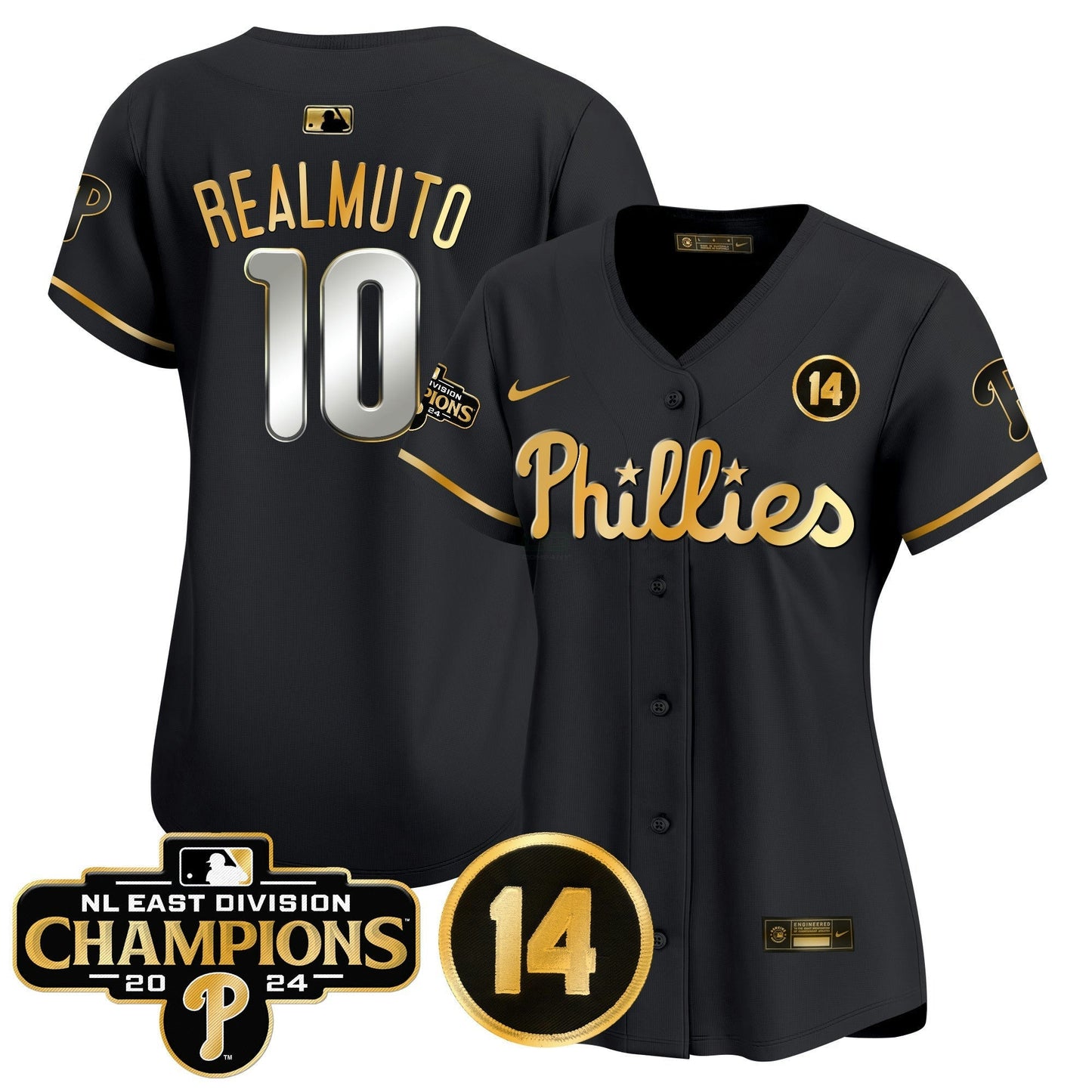 Camisa MLB Women’s 2024 NL East Division Champions & Pete Rose Patch Dourada Vapor Premier Limited Jersey