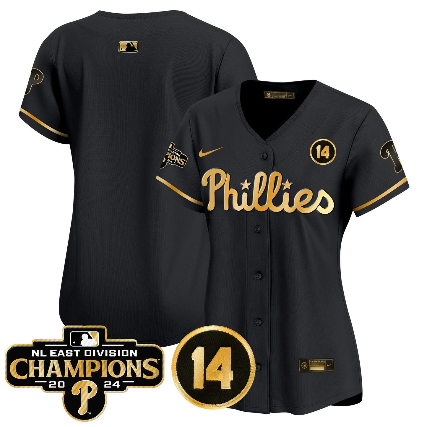 Camisa MLB Women’s 2024 NL East Division Champions & Pete Rose Patch Dourada Vapor Premier Limited Jersey