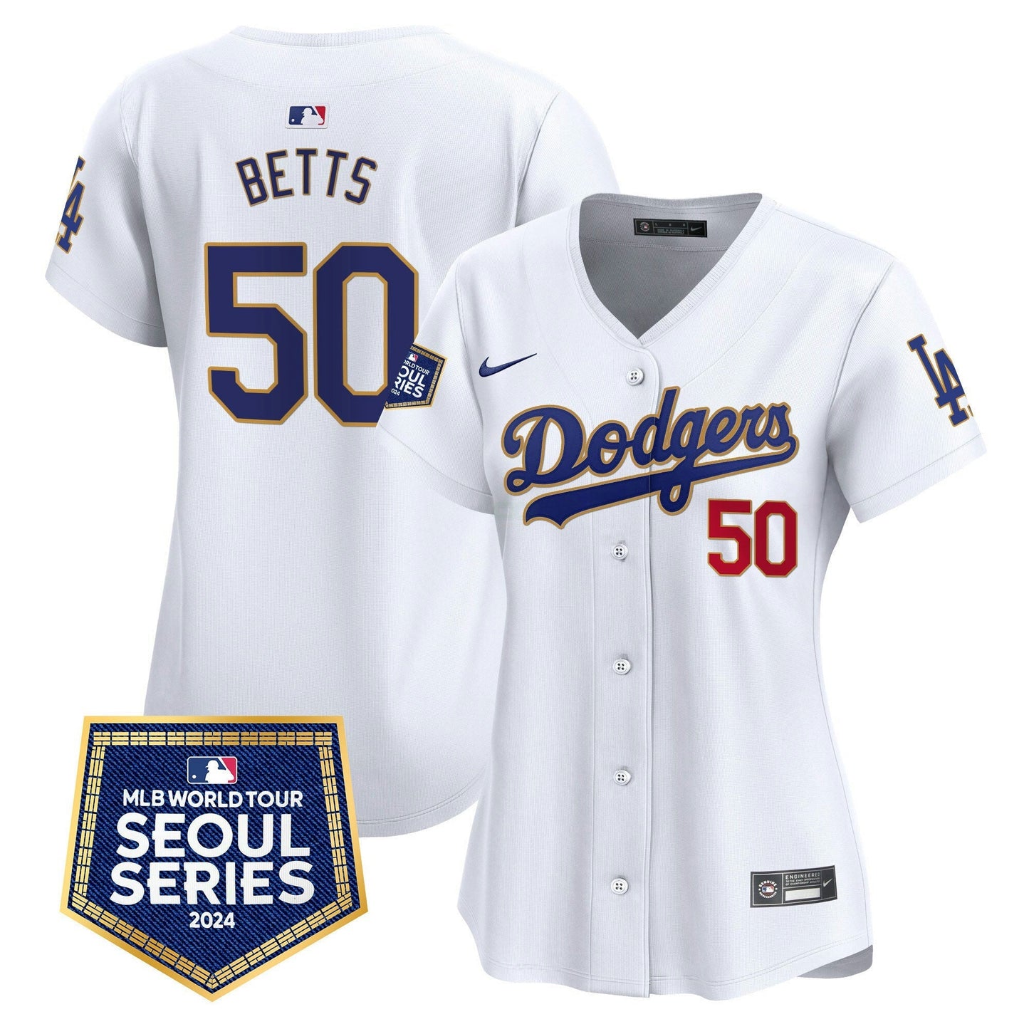 Camisa MLB Los Angeles Dodgers Women’s 2024 World Tour Seoul Series Patch Vapor Premier Limited Jersey