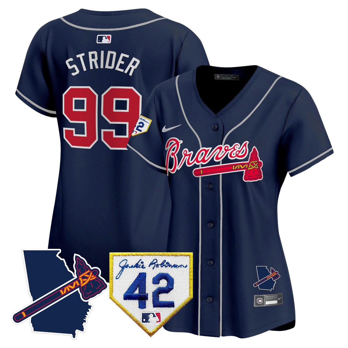 Camisa MLB Women’s Atlanta 2024 Robinson & Georgia Patch Vapor Premier Limited Jersey