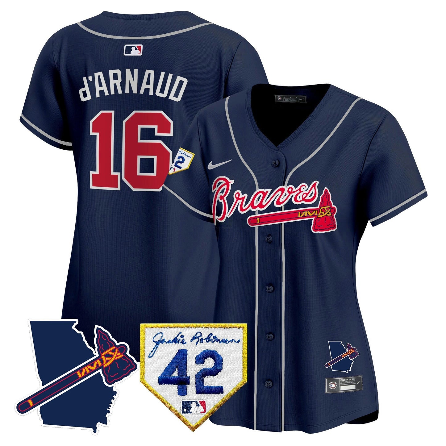 Camisa MLB Women’s Atlanta 2024 Robinson & Georgia Patch Vapor Premier Limited Jersey