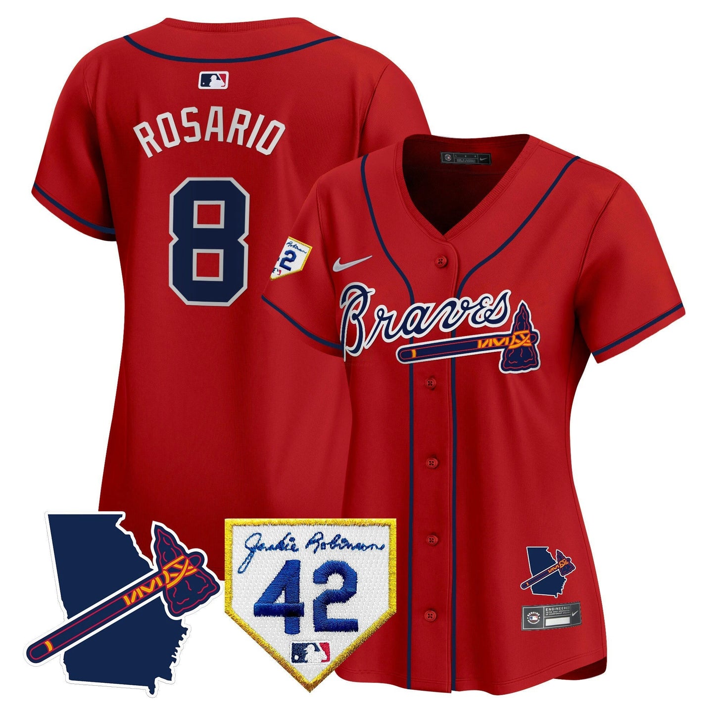 Camisa MLB Women’s Atlanta 2024 Robinson & Georgia Patch Vapor Premier Limited Jersey