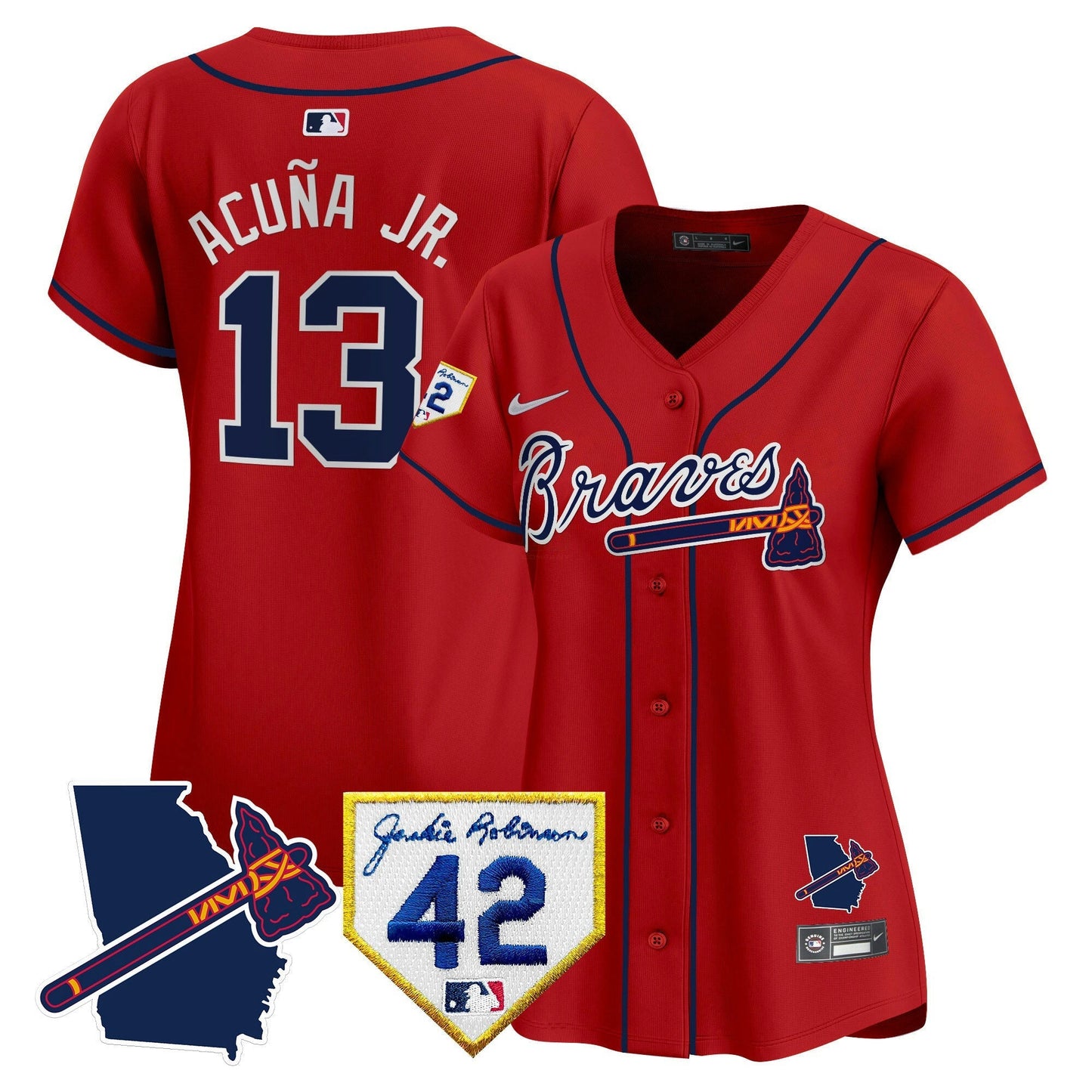 Camisa MLB Women’s Atlanta 2024 Robinson & Georgia Patch Vapor Premier Limited Jersey