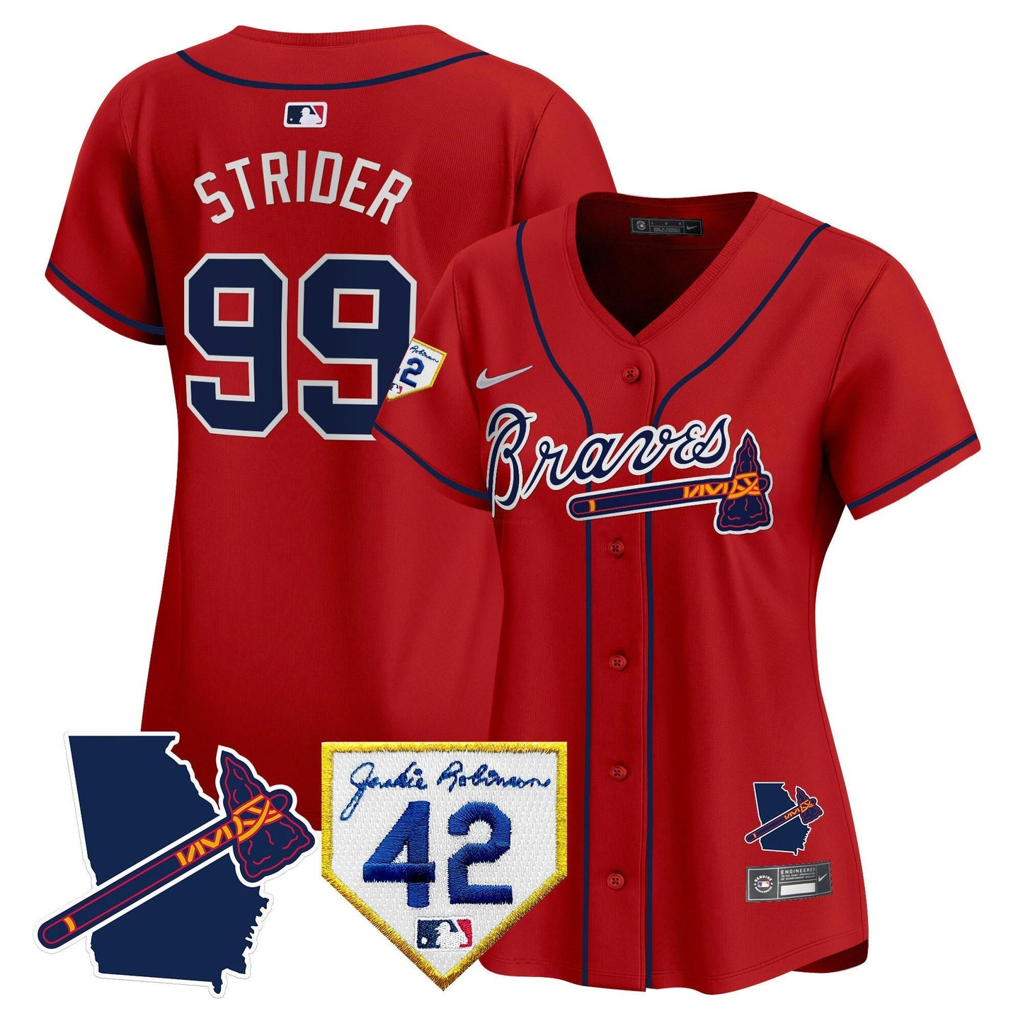 Camisa MLB Women’s Atlanta 2024 Robinson & Georgia Patch Vapor Premier Limited Jersey