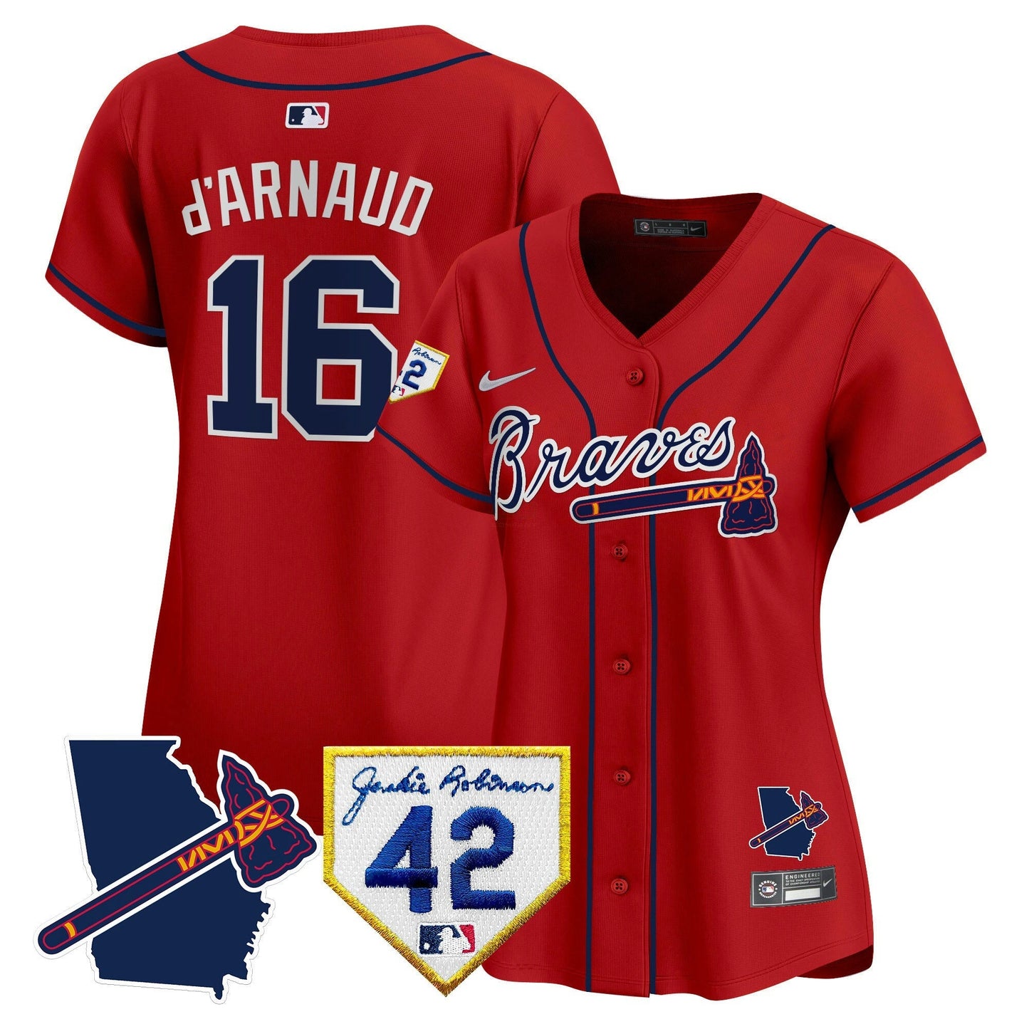 Camisa MLB Women’s Atlanta 2024 Robinson & Georgia Patch Vapor Premier Limited Jersey