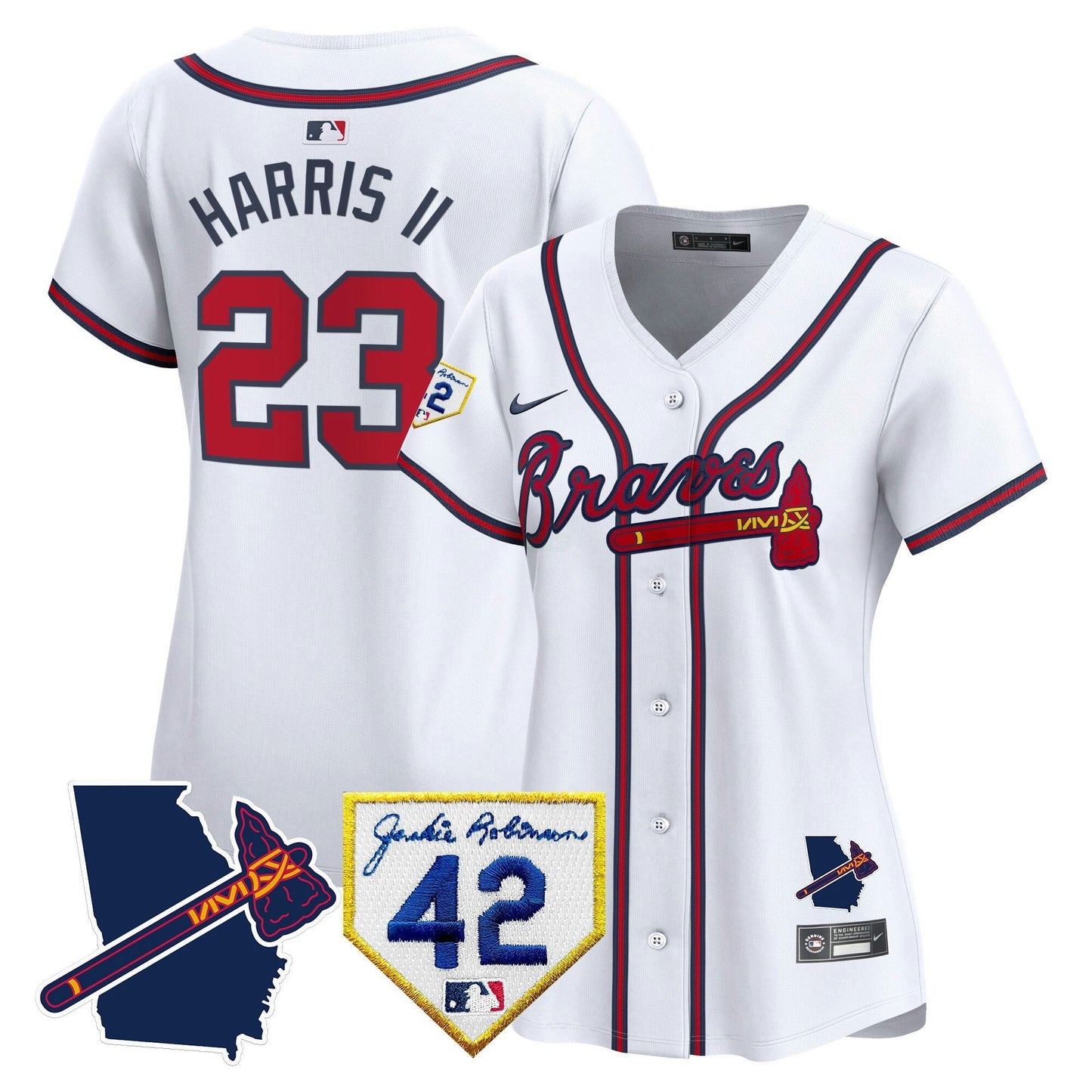 Camisa MLB Women’s Atlanta 2024 Robinson & Georgia Patch Vapor Premier Limited Jersey