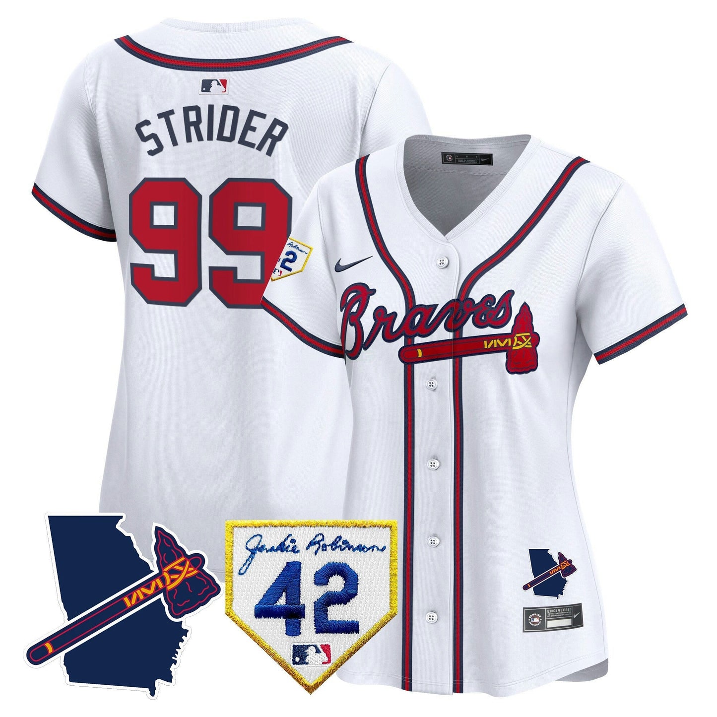 Camisa MLB Women’s Atlanta 2024 Robinson & Georgia Patch Vapor Premier Limited Jersey