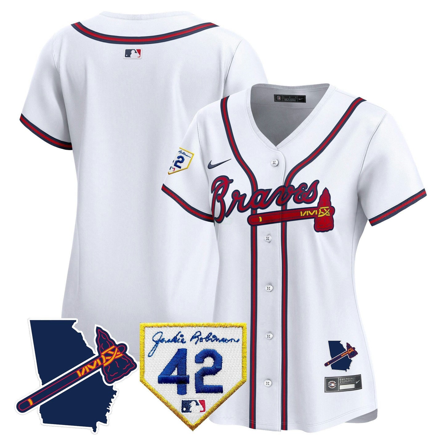 Camisa MLB Women’s Atlanta 2024 Robinson & Georgia Patch Vapor Premier Limited Jersey