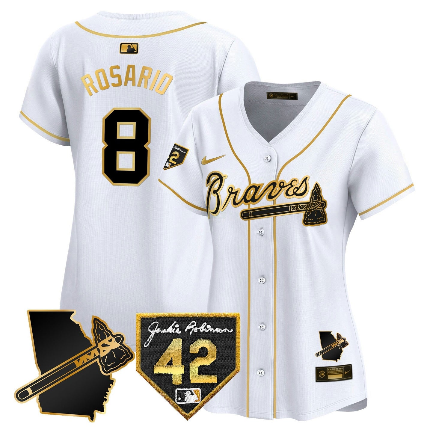 Camisa MLB Women’s Atlanta 2024 Robinson & Georgia Patch Vapor Premier Limited Jersey