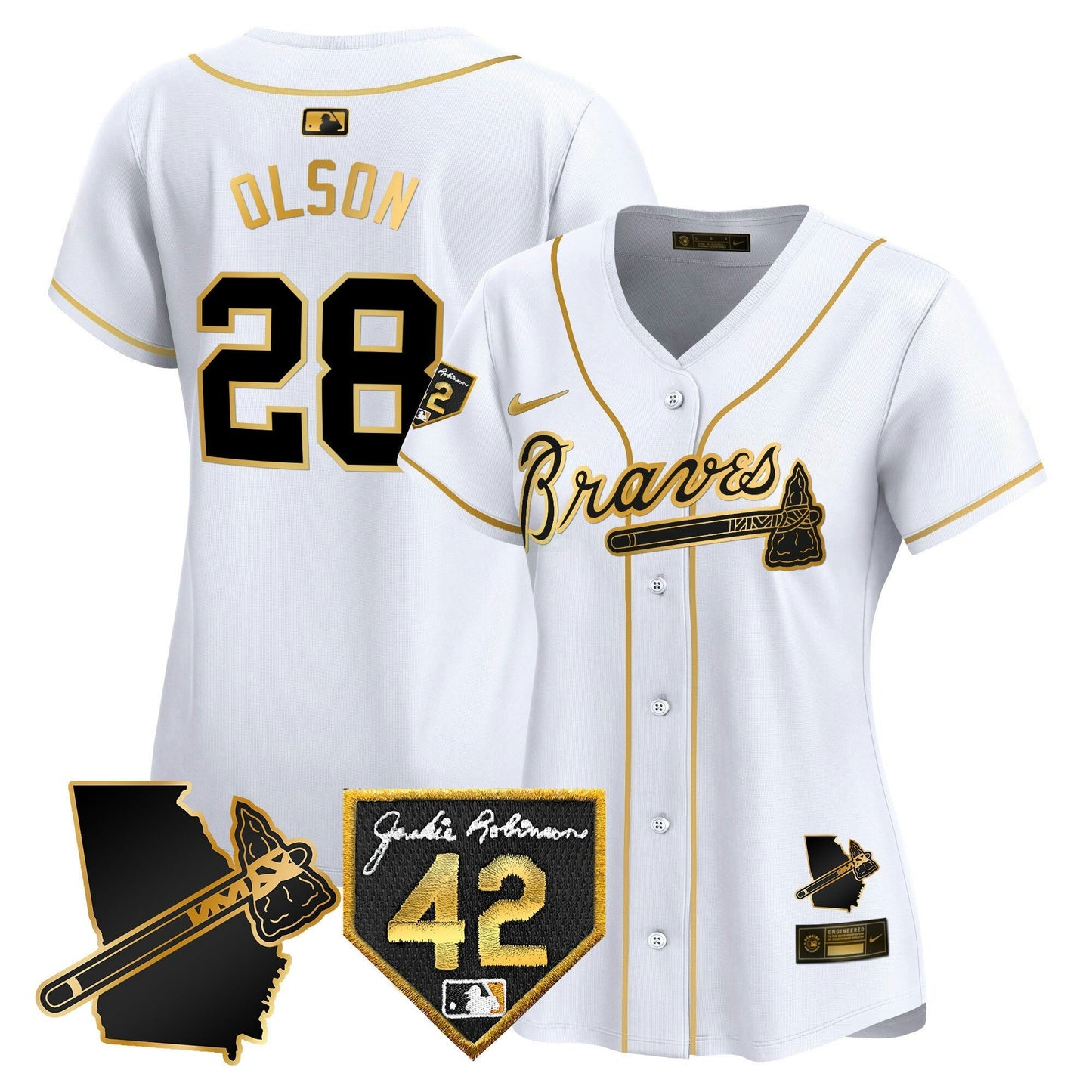 Camisa MLB Women’s Atlanta 2024 Robinson & Georgia Patch Vapor Premier Limited Jersey