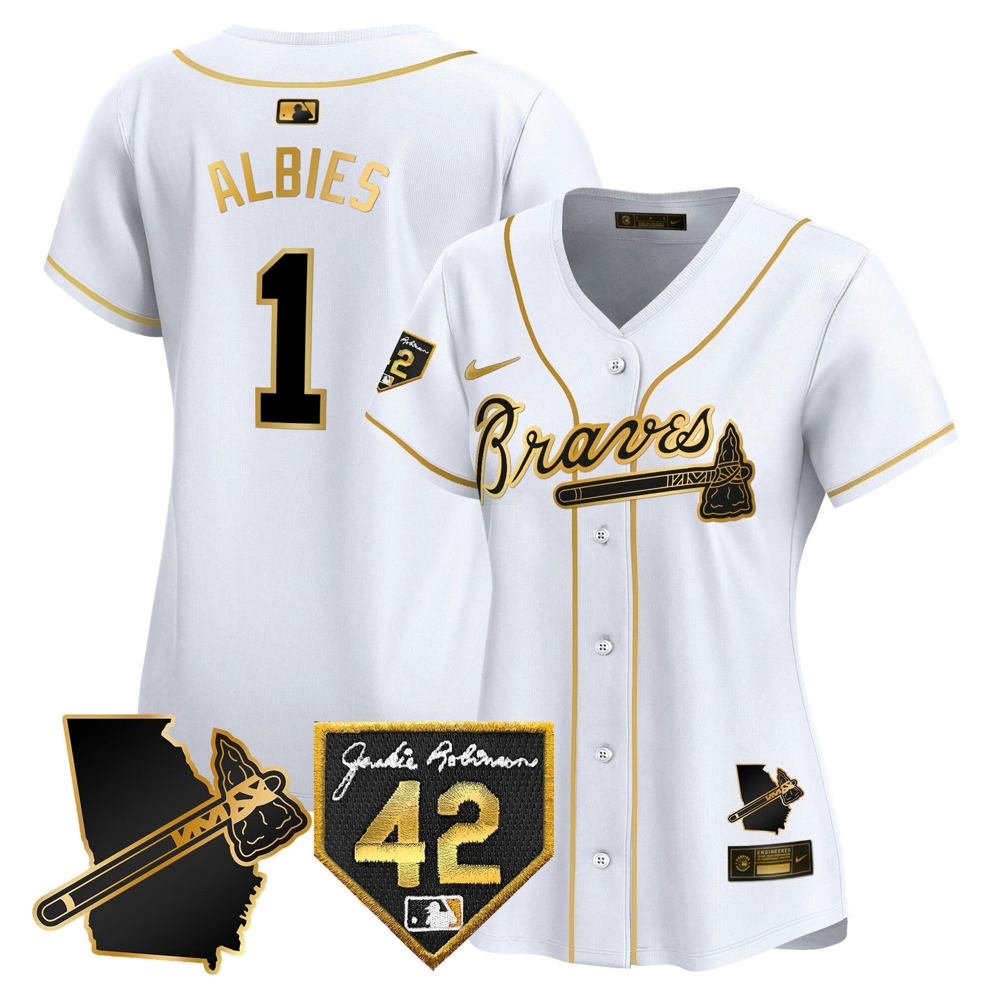 Camisa MLB Women’s Atlanta 2024 Robinson & Georgia Patch Vapor Premier Limited Jersey