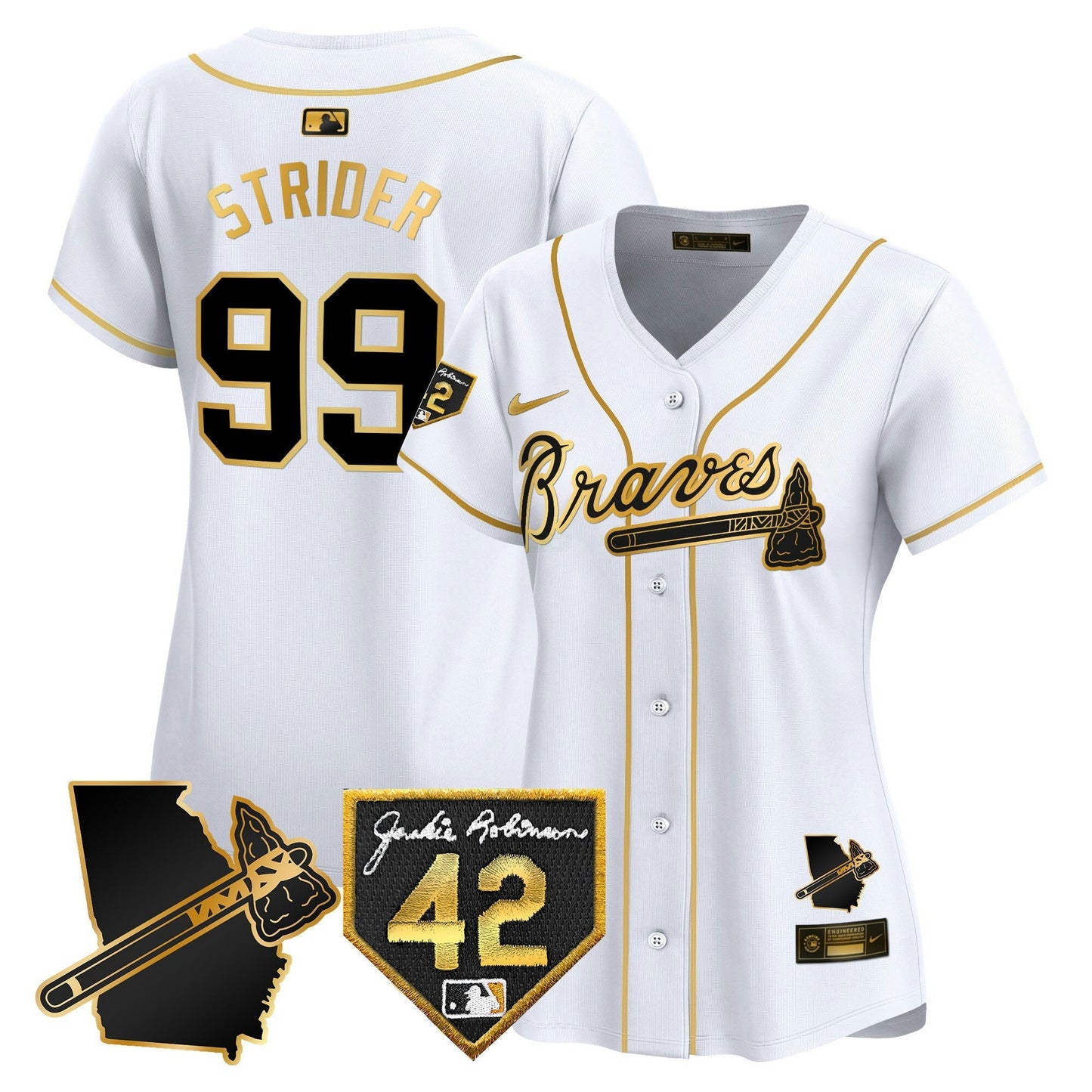 Camisa MLB Women’s Atlanta 2024 Robinson & Georgia Patch Vapor Premier Limited Jersey