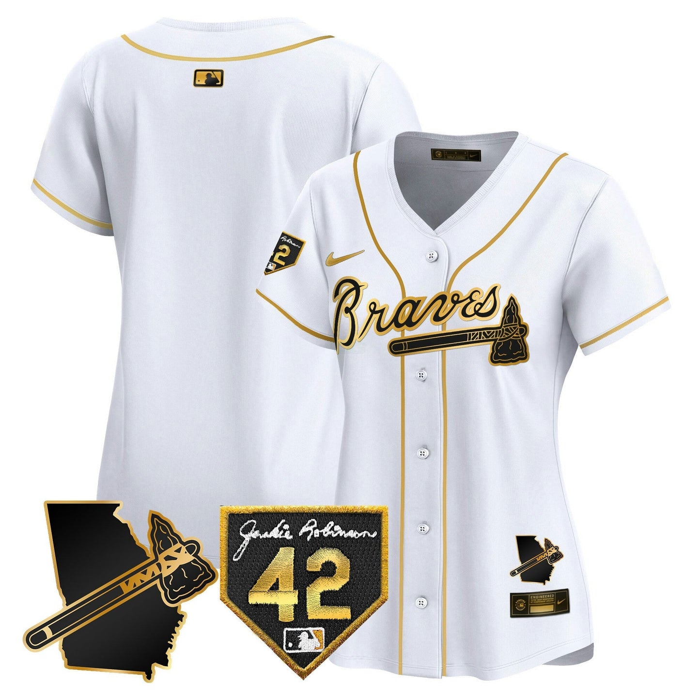 Camisa MLB Women’s Atlanta 2024 Robinson & Georgia Patch Vapor Premier Limited Jersey