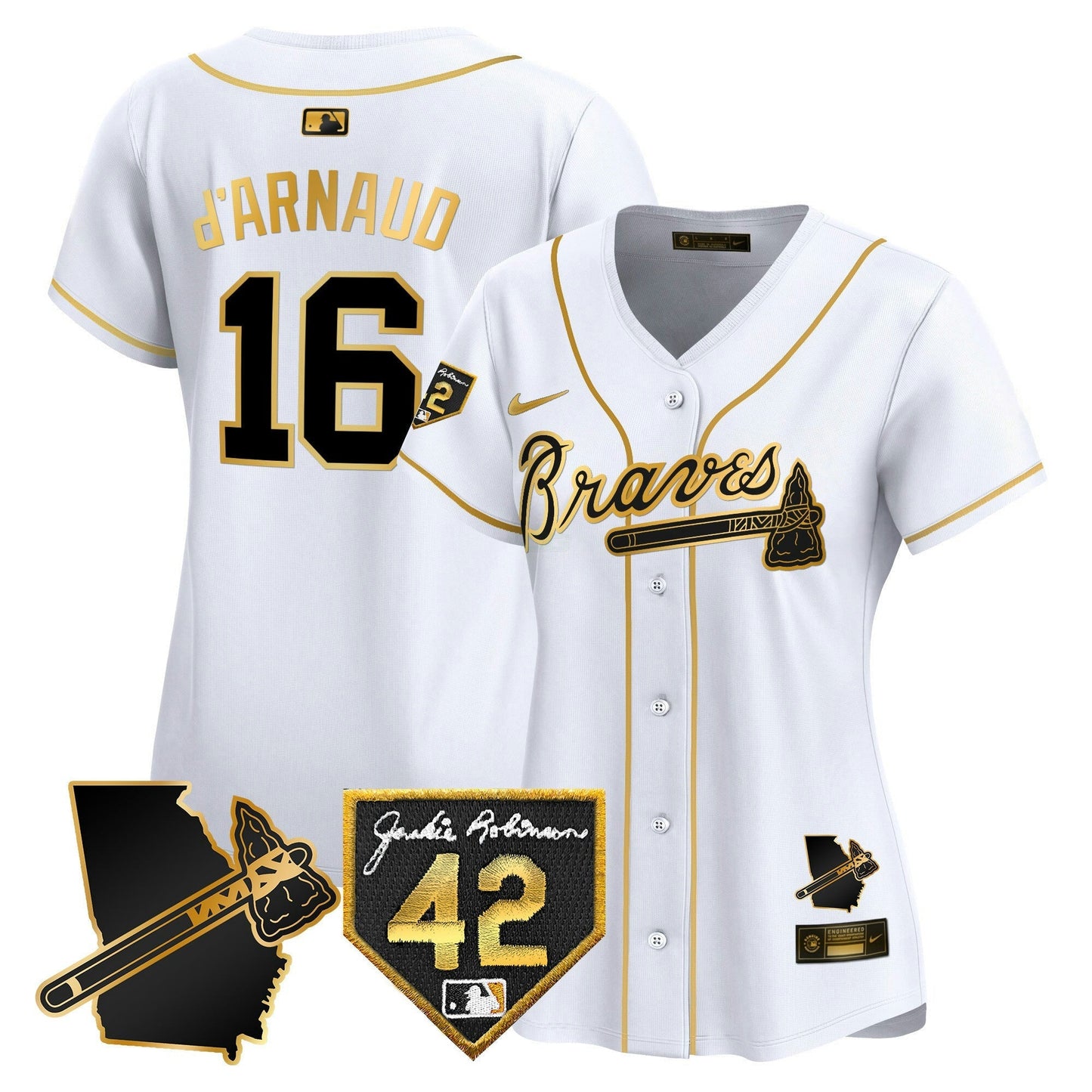 Camisa MLB Women’s Atlanta 2024 Robinson & Georgia Patch Vapor Premier Limited Jersey