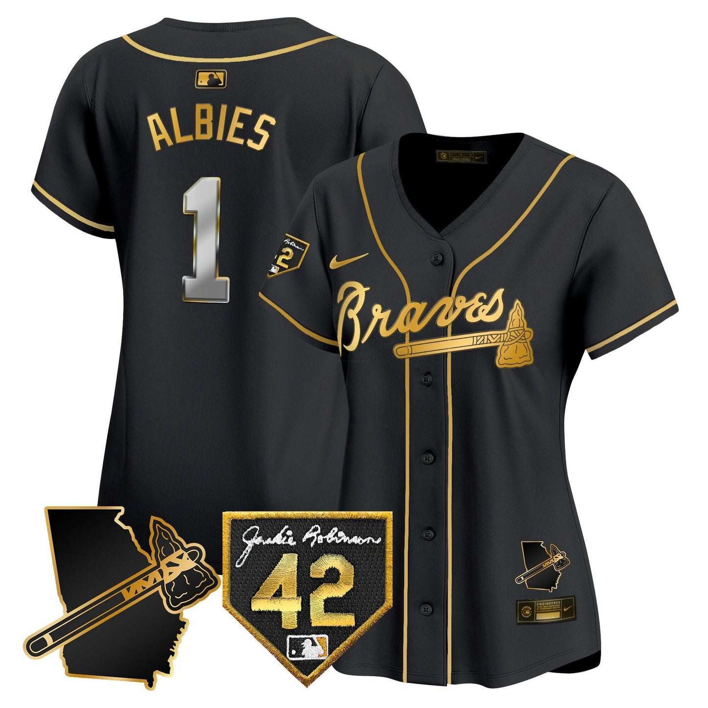 Camisa MLB Women’s Atlanta 2024 Robinson & Georgia Patch Vapor Premier Limited Jersey