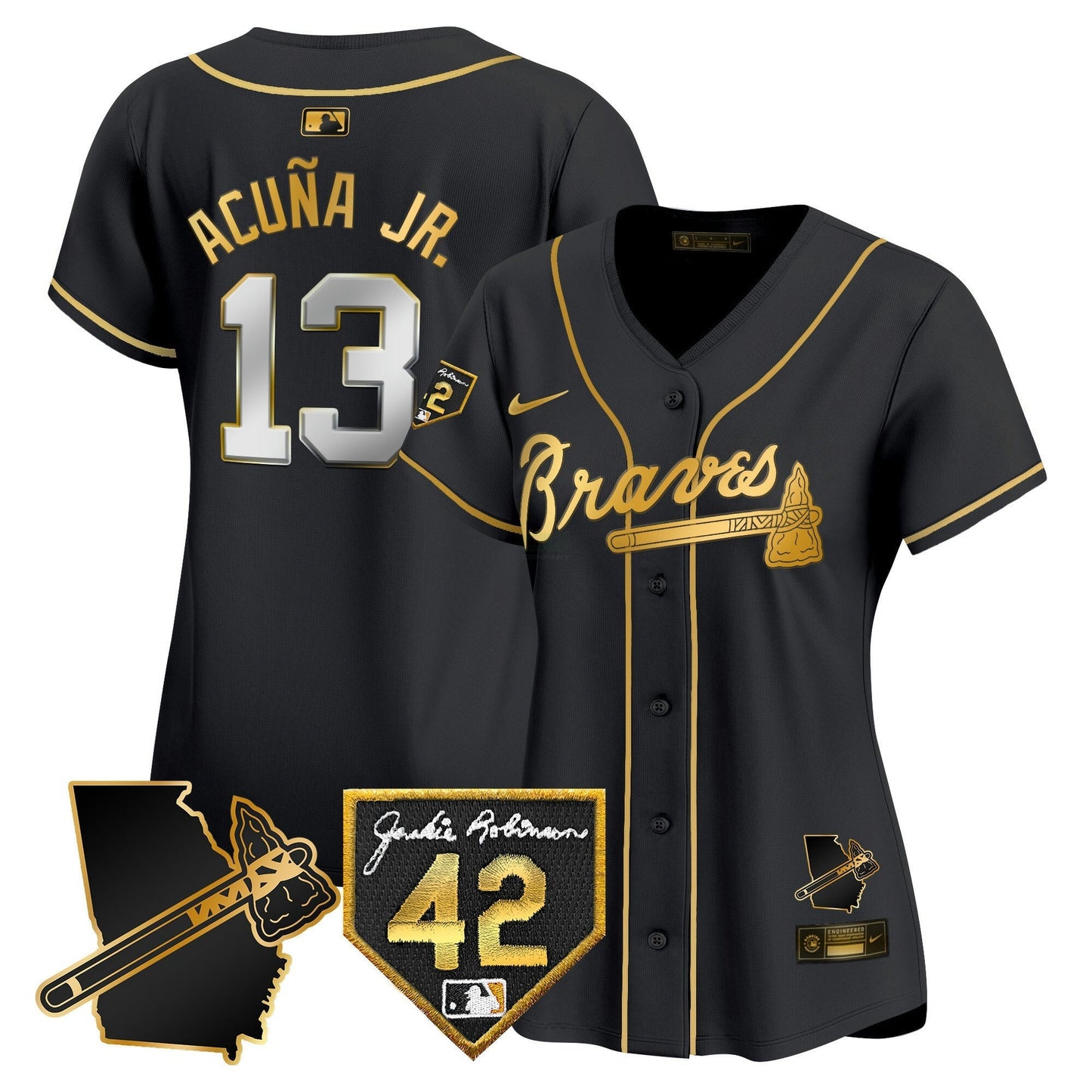 Camisa MLB Women’s Atlanta 2024 Robinson & Georgia Patch Vapor Premier Limited Jersey