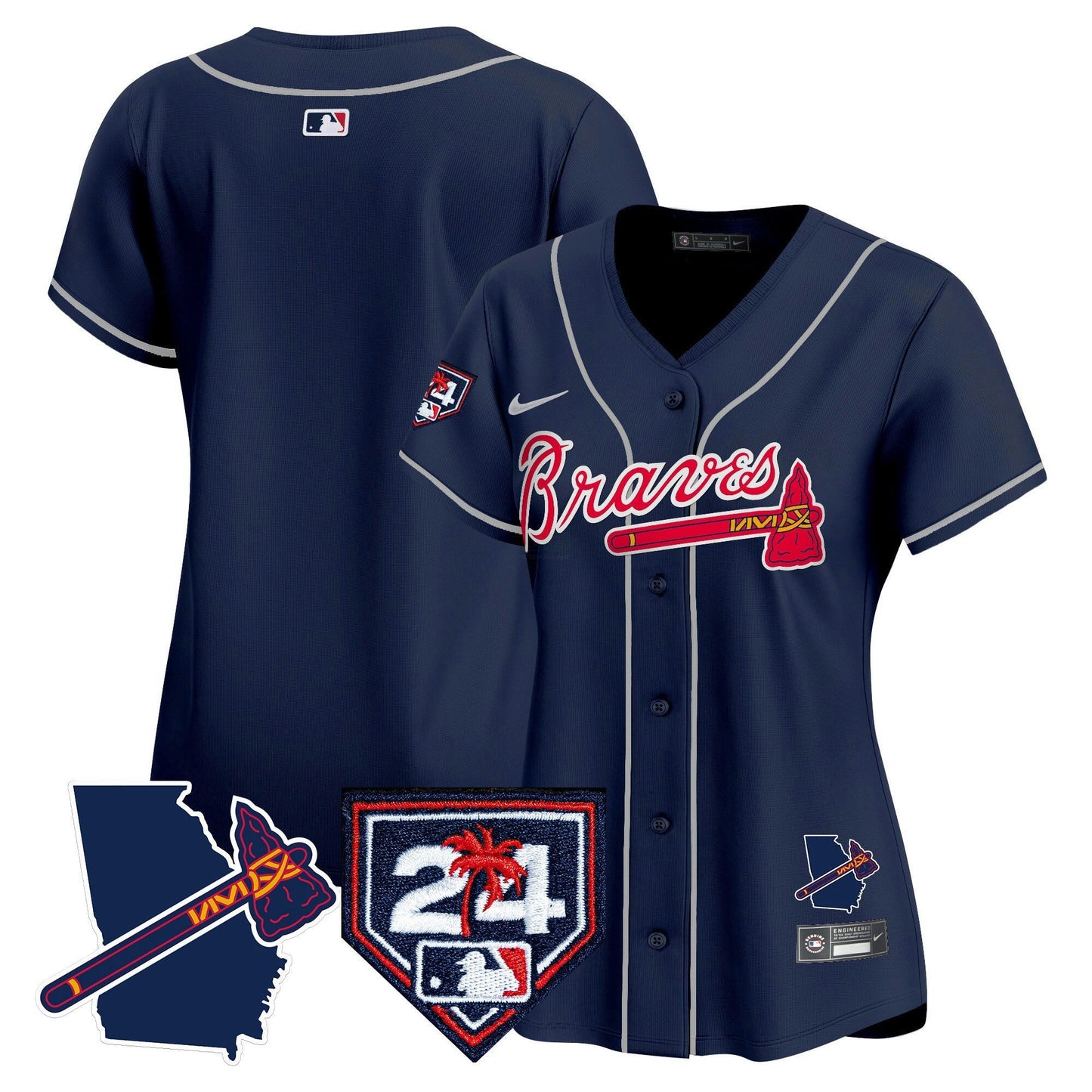 Camisa MLB Women’s Atlanta 2024 Spring Training & Georgia Patch Vapor Premier Limited Jersey
