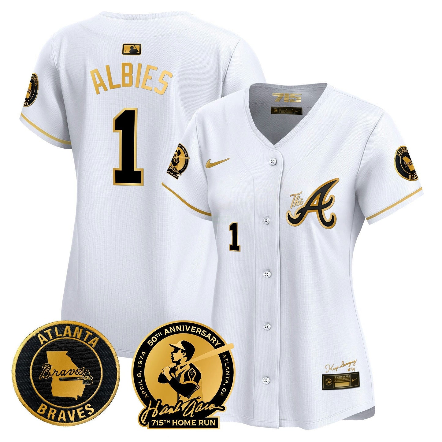 Camisa MLB Women’s Atlanta Hank Aaron 715th Home Run Patch Vapor Premier Limited Jersey V2