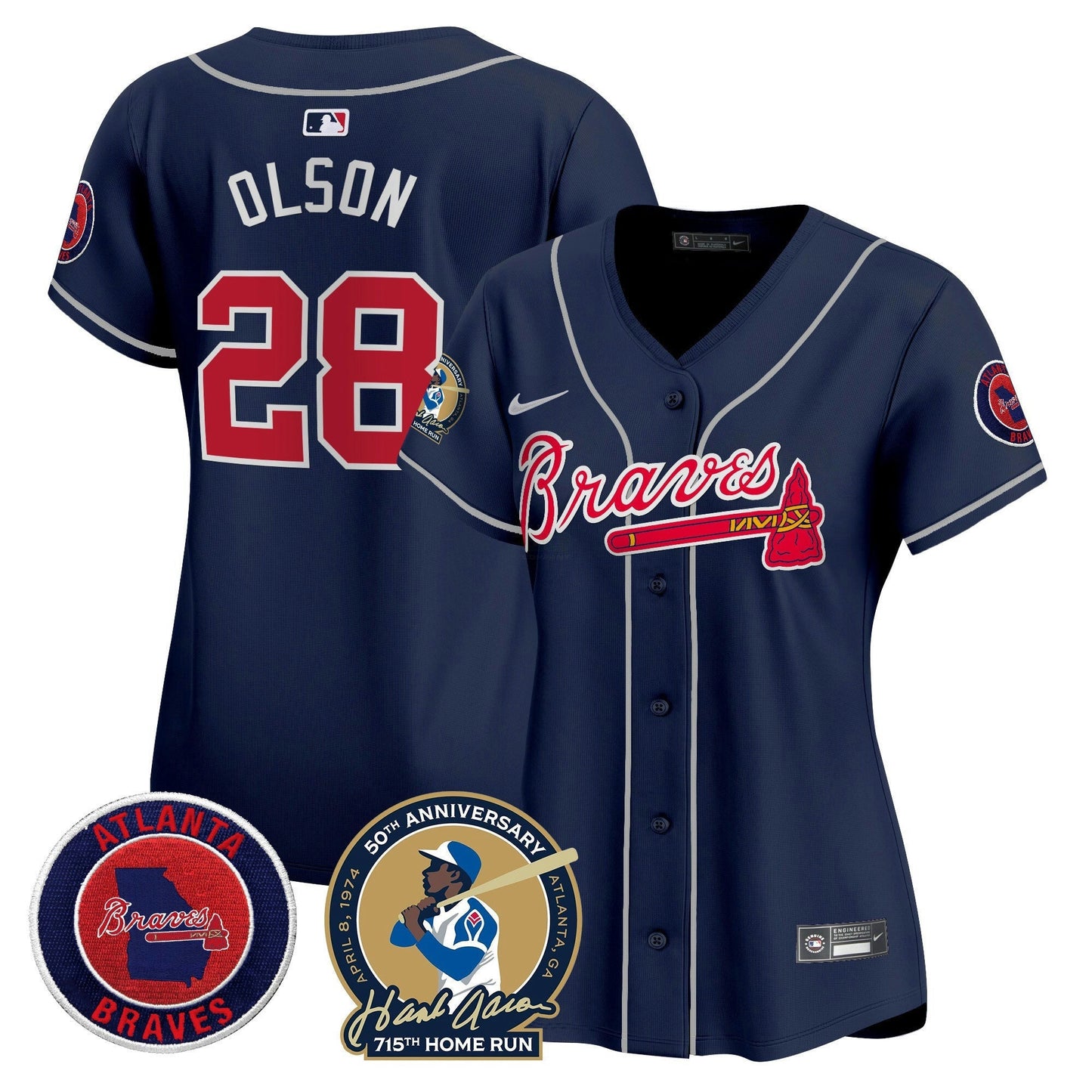 Camisa MLB Women’s Atlanta Hank Aaron 715th Home Run Patch Vapor Premier Limited Jersey