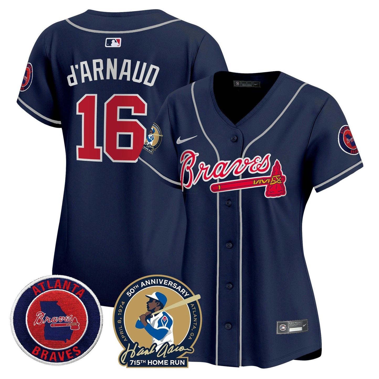 Camisa MLB Women’s Atlanta Hank Aaron 715th Home Run Patch Vapor Premier Limited Jersey