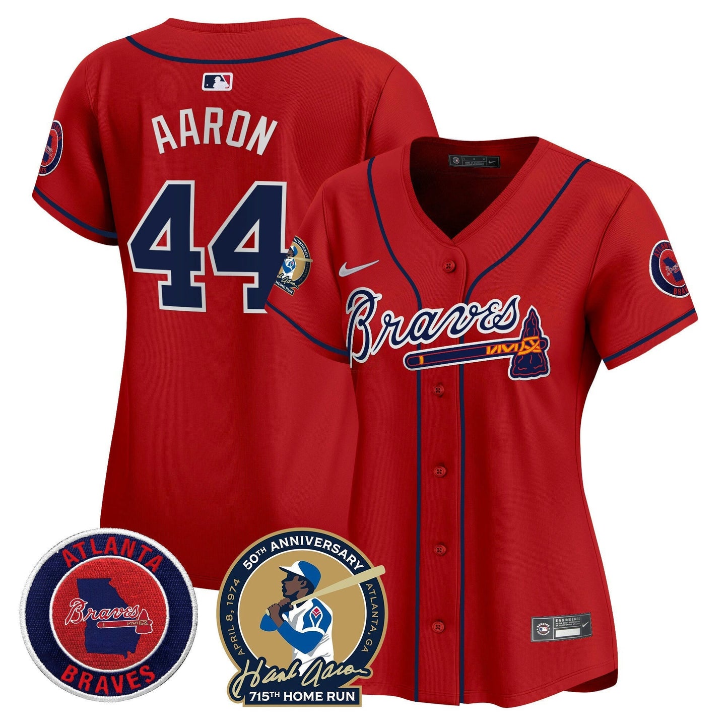 Camisa MLB Women’s Atlanta Hank Aaron 715th Home Run Patch Vapor Premier Limited Jersey