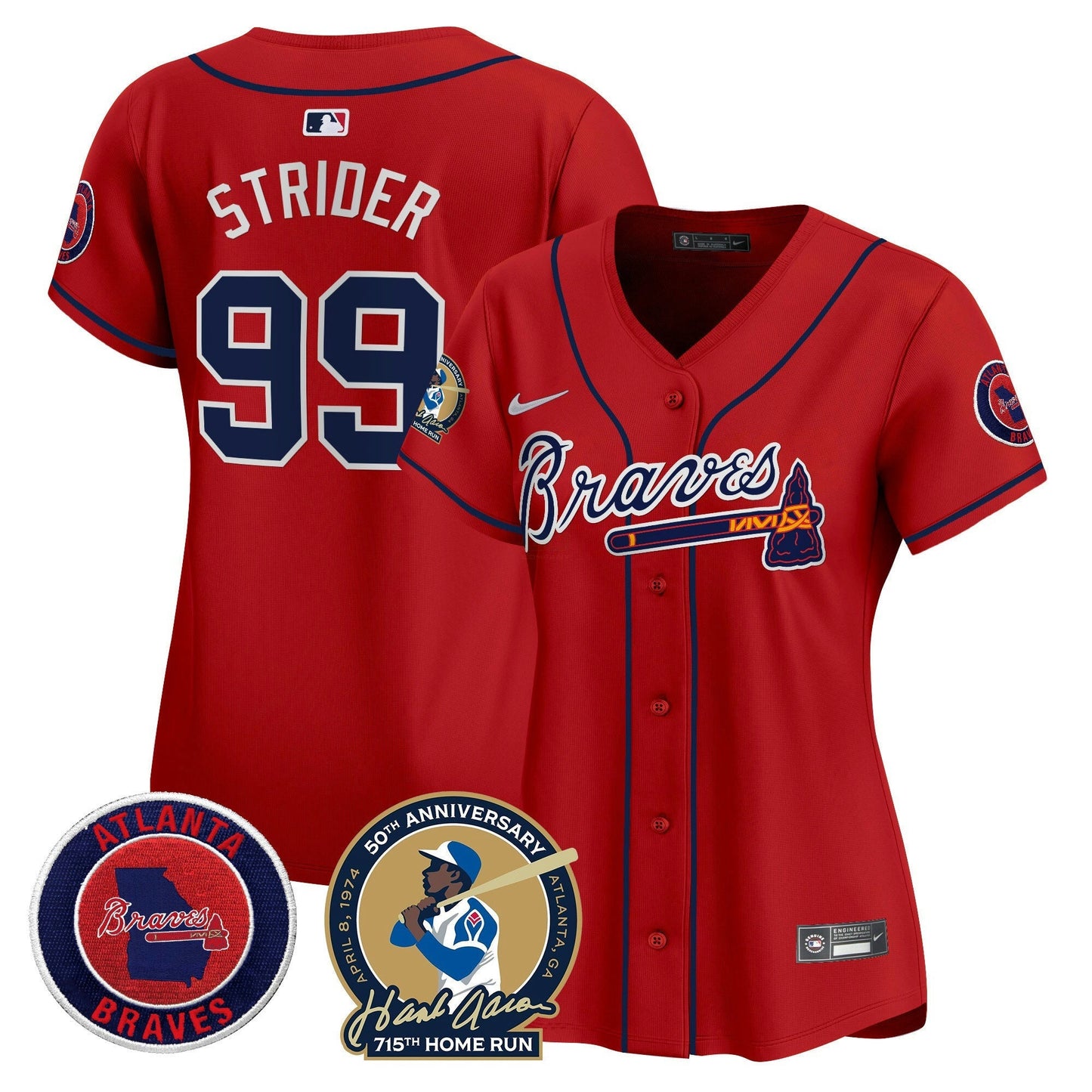 Camisa MLB Women’s Atlanta Hank Aaron 715th Home Run Patch Vapor Premier Limited Jersey