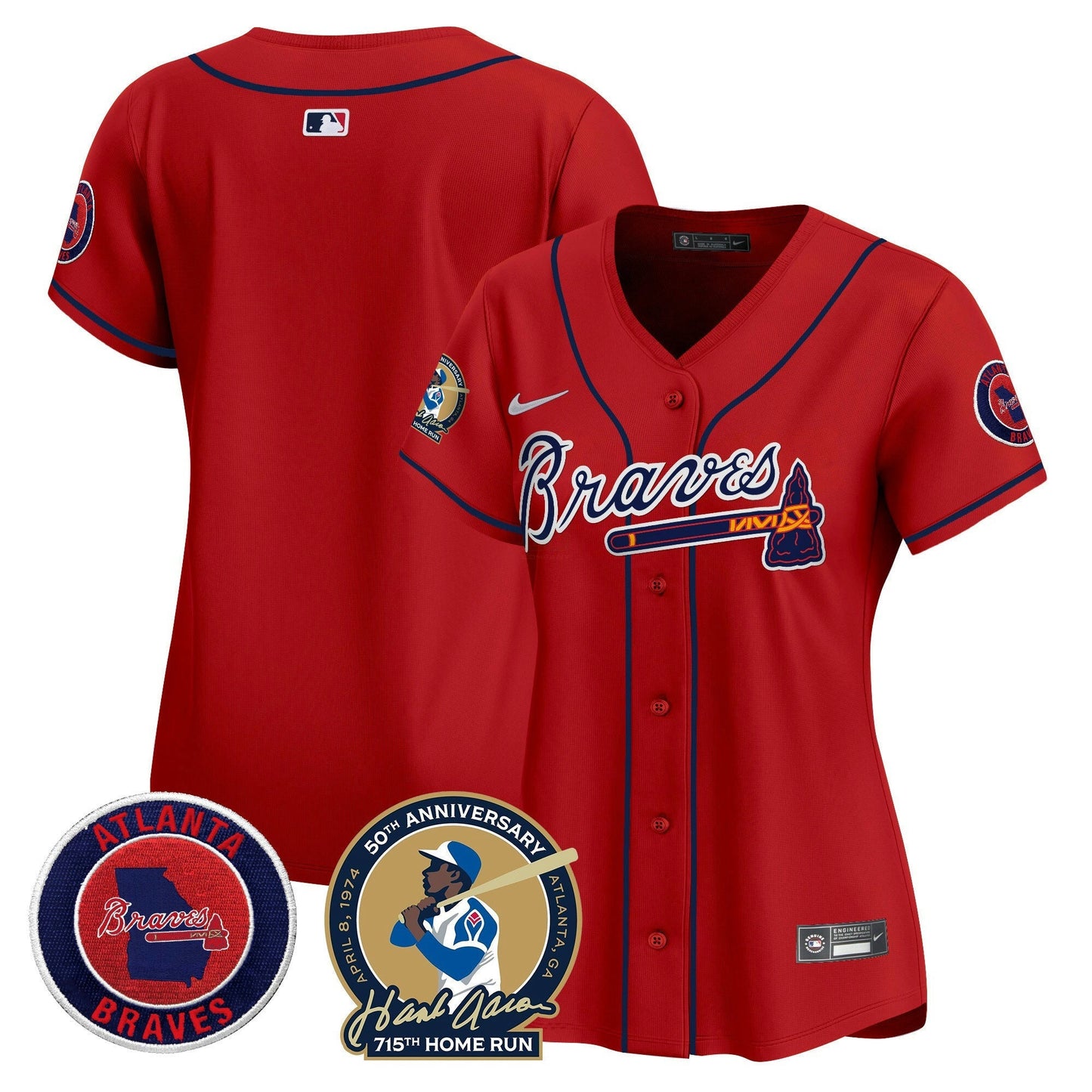 Camisa MLB Women’s Atlanta Hank Aaron 715th Home Run Patch Vapor Premier Limited Jersey