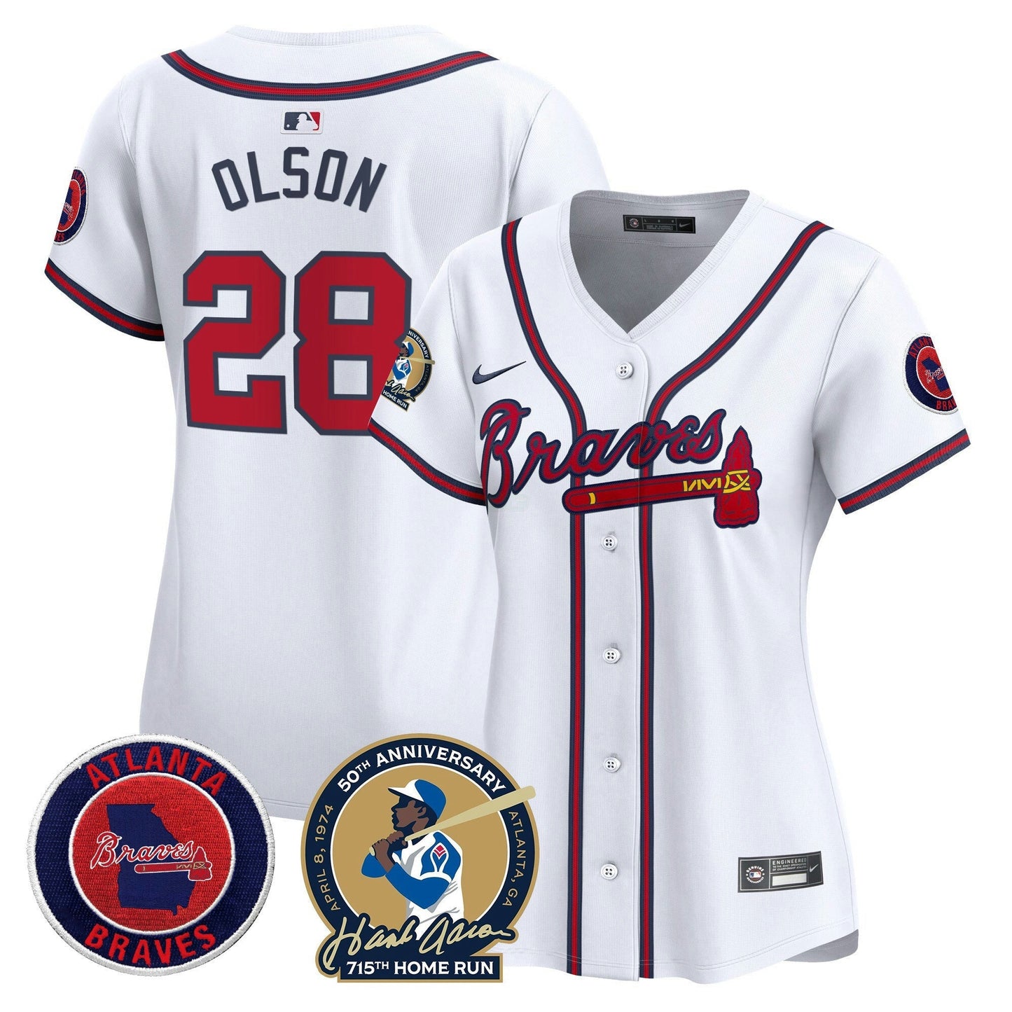 Camisa MLB Women’s Atlanta Hank Aaron 715th Home Run Patch Vapor Premier Limited Jersey
