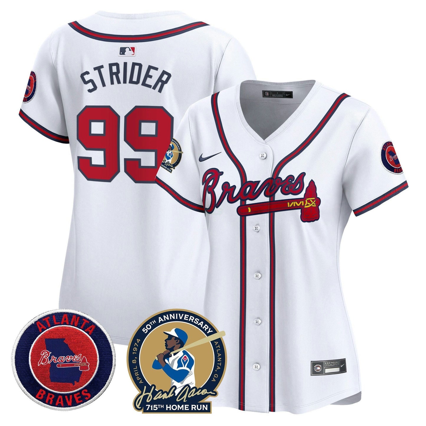 Camisa MLB Women’s Atlanta Hank Aaron 715th Home Run Patch Vapor Premier Limited Jersey