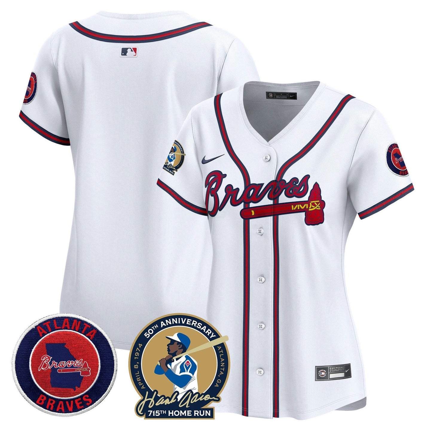 Camisa MLB Women’s Atlanta Hank Aaron 715th Home Run Patch Vapor Premier Limited Jersey