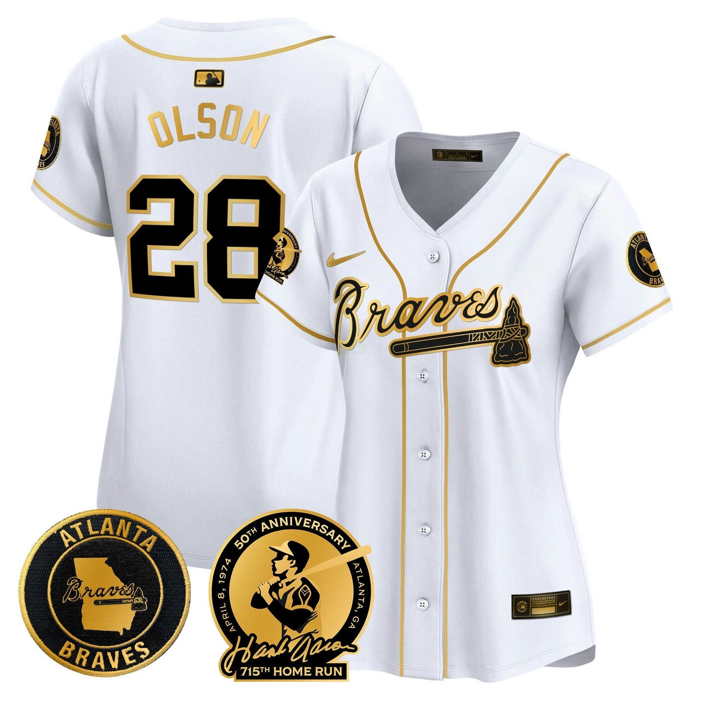 Camisa MLB Women’s Atlanta Hank Aaron 715th Home Run Patch Vapor Premier Limited Jersey