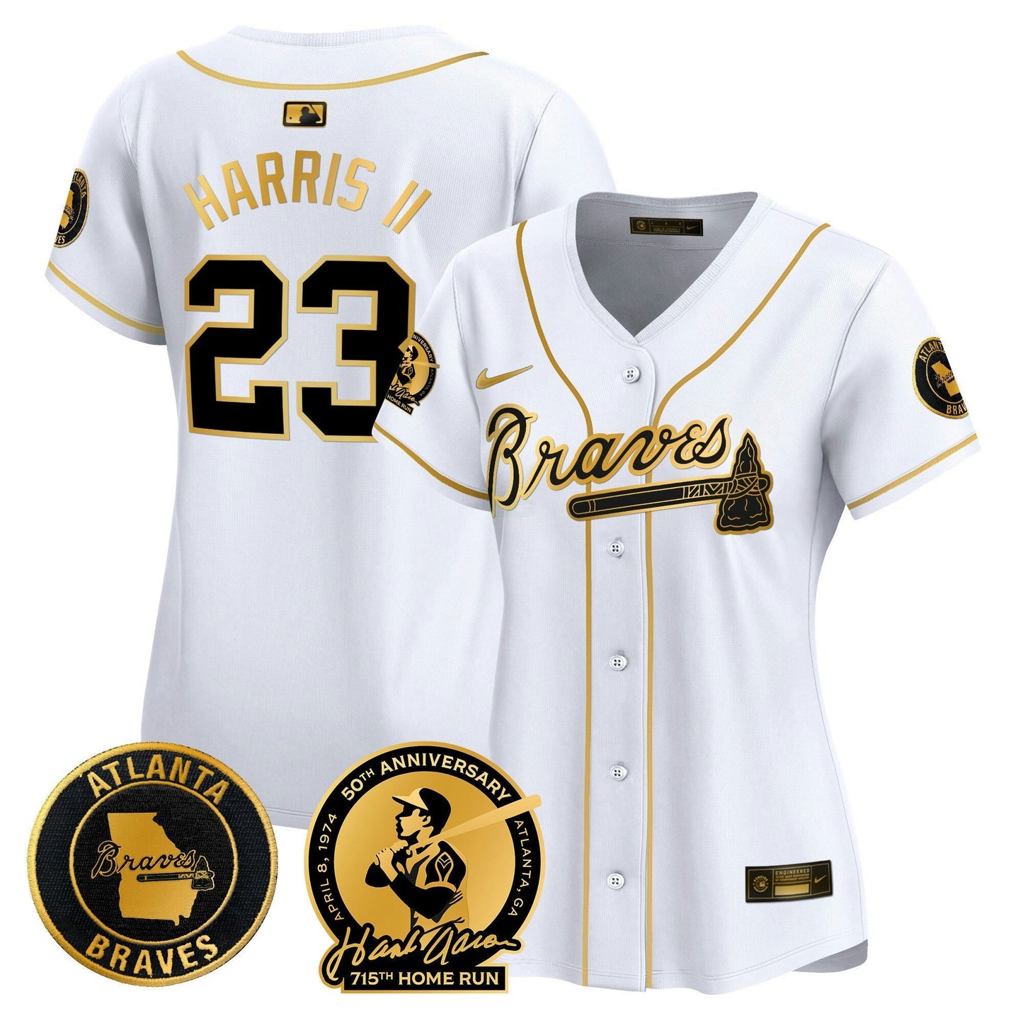Camisa MLB Women’s Atlanta Hank Aaron 715th Home Run Patch Vapor Premier Limited Jersey