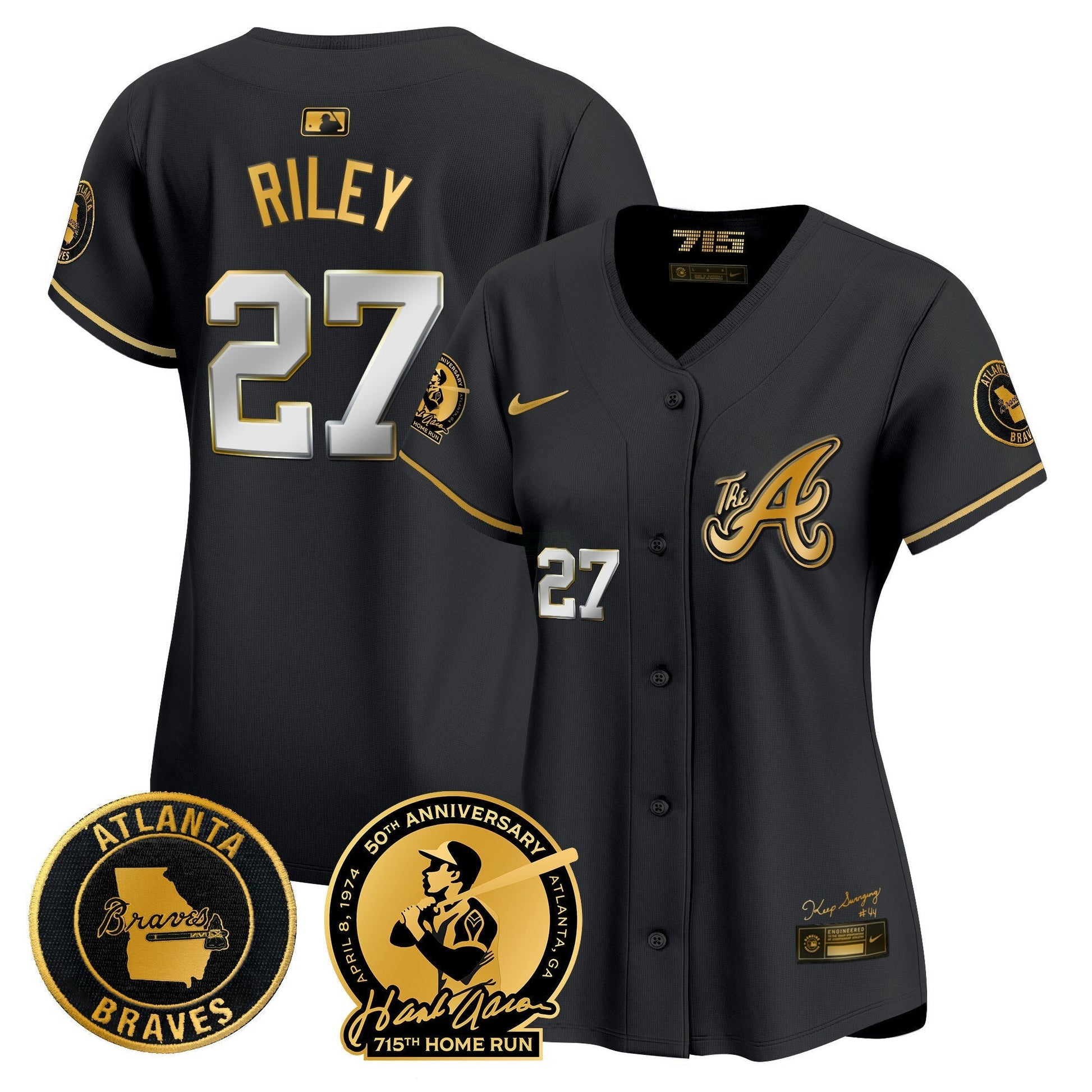 Camisa MLB Women’s Atlanta Hank Aaron 715th Home Run Patch Vapor Premier Limited Jersey V2