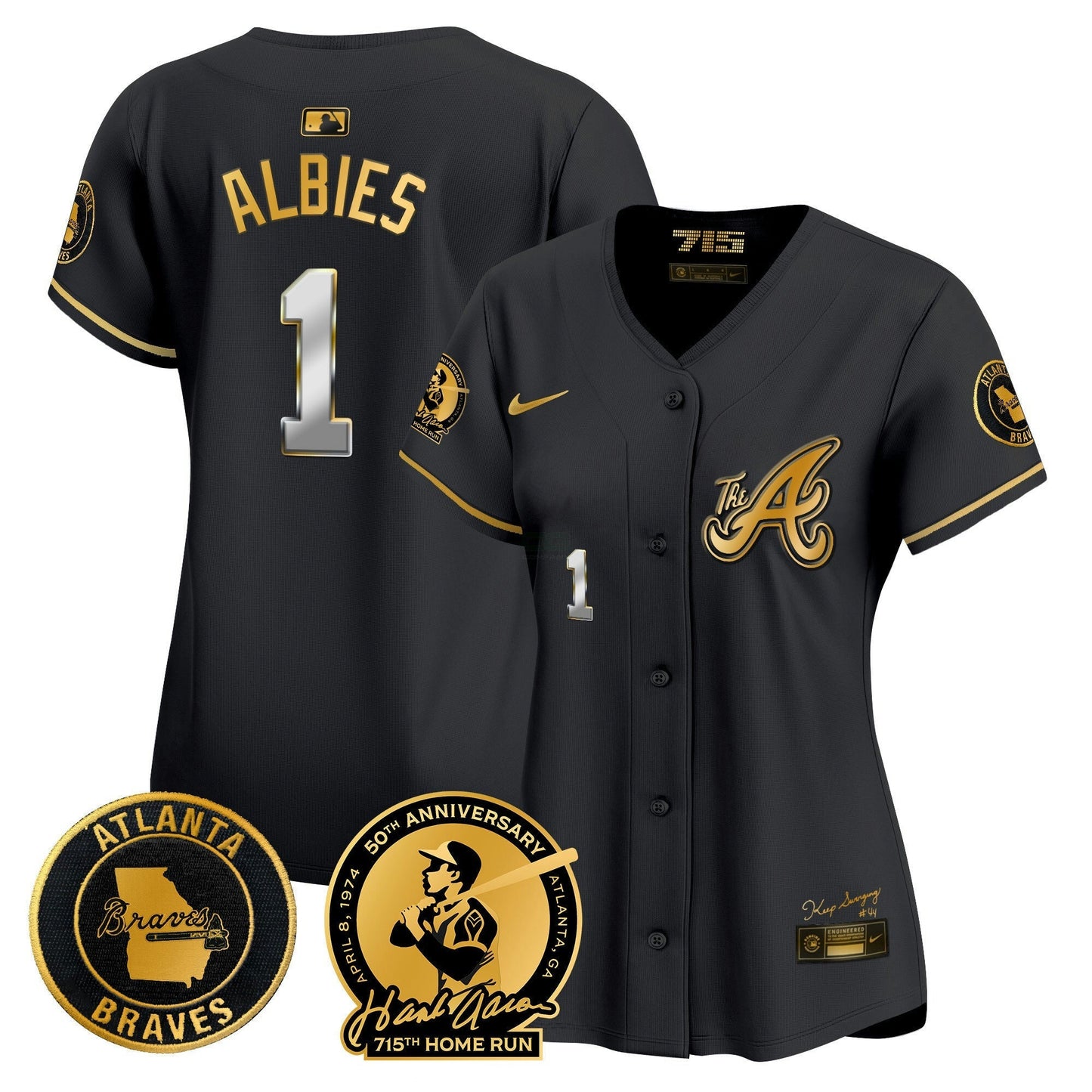 Camisa MLB Women’s Atlanta Hank Aaron 715th Home Run Patch Vapor Premier Limited Jersey V2