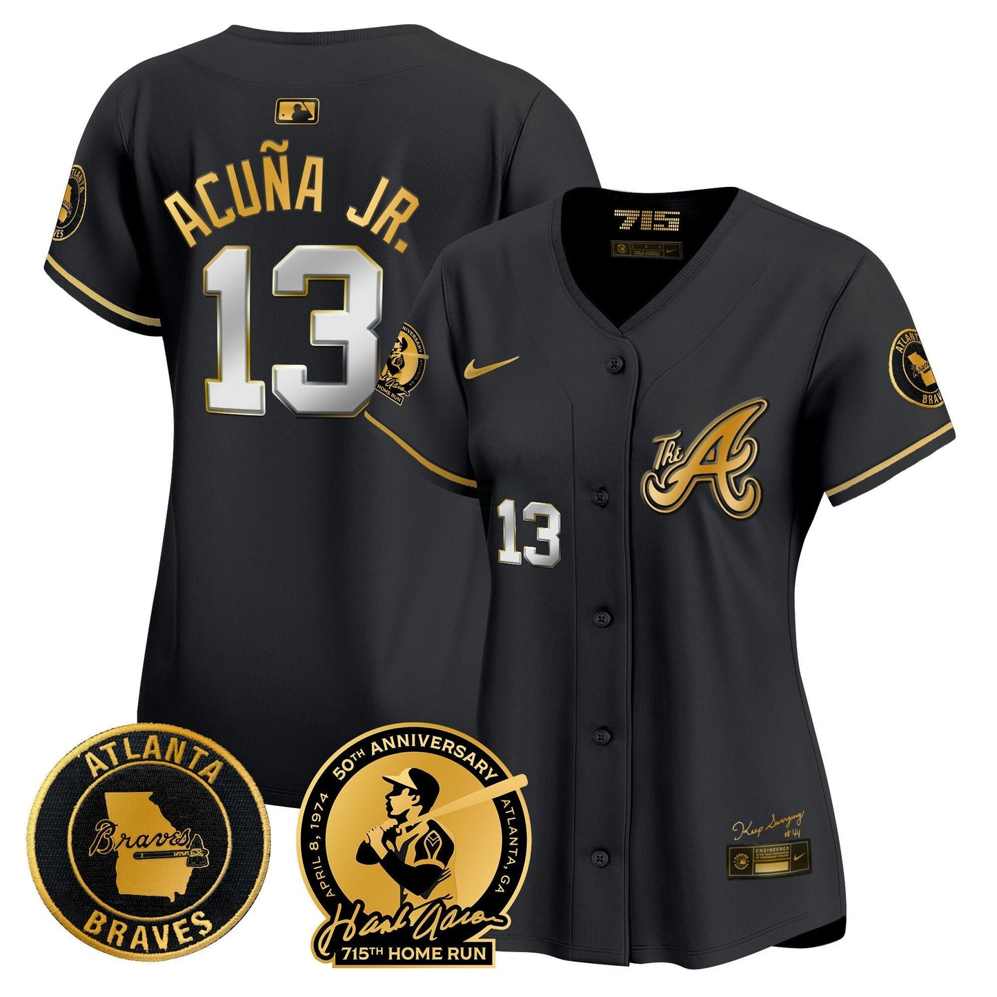 Camisa MLB Women’s Atlanta Hank Aaron 715th Home Run Patch Vapor Premier Limited Jersey V2