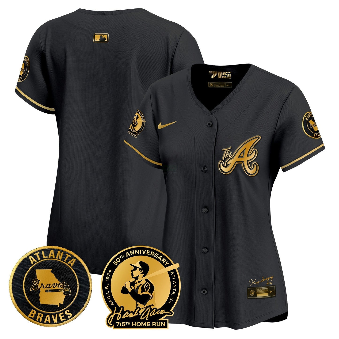 Camisa MLB Women’s Atlanta Hank Aaron 715th Home Run Patch Vapor Premier Limited Jersey V2