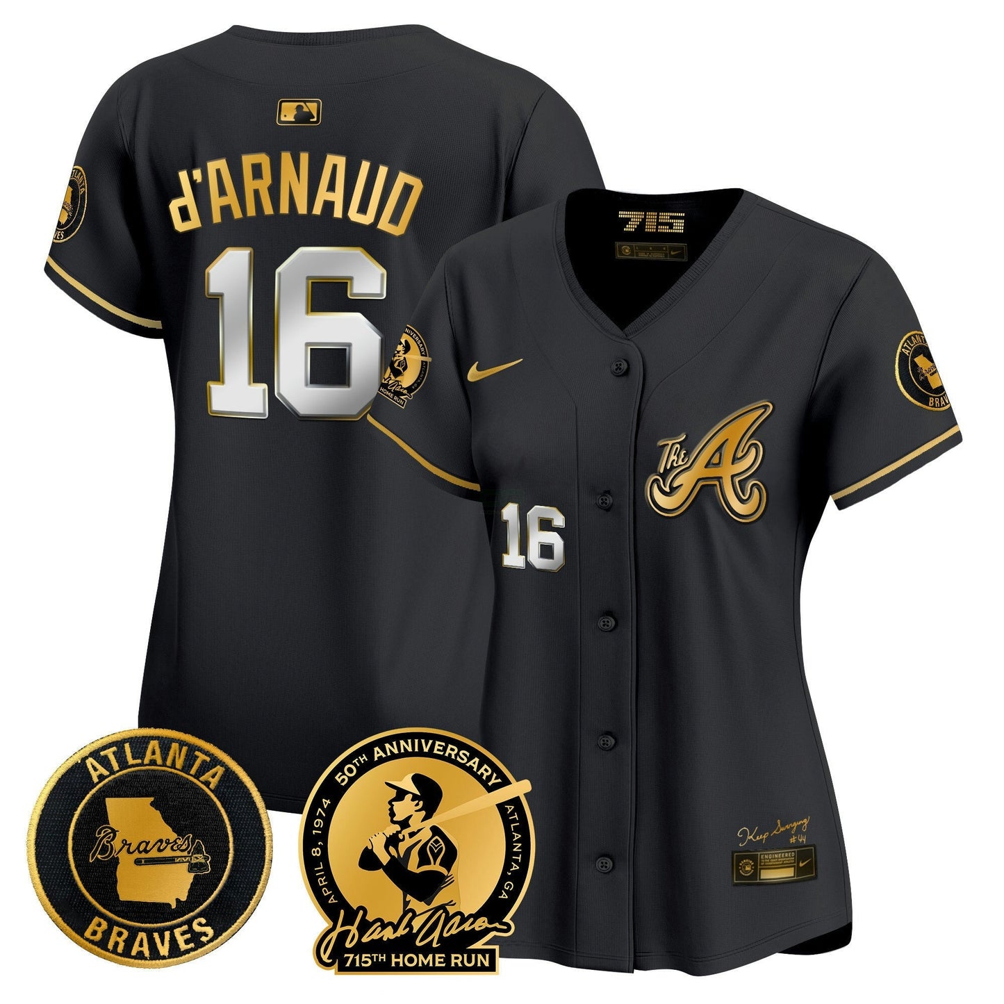 Camisa MLB Women’s Atlanta Hank Aaron 715th Home Run Patch Vapor Premier Limited Jersey V2