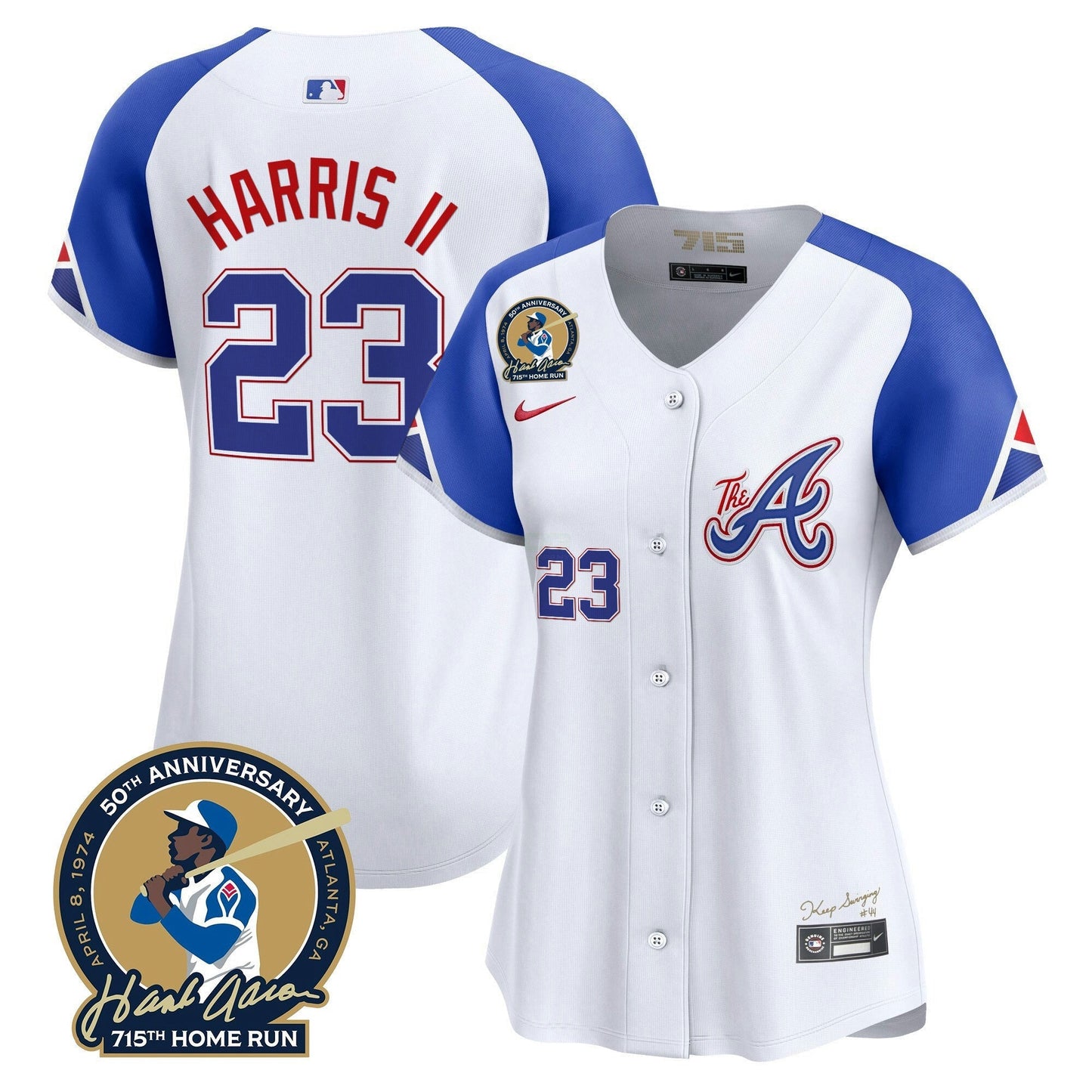 Camisa MLB Women’s Atlanta Hank Aaron 715th Home Run Patch Vapor Premier Limited Jersey V2