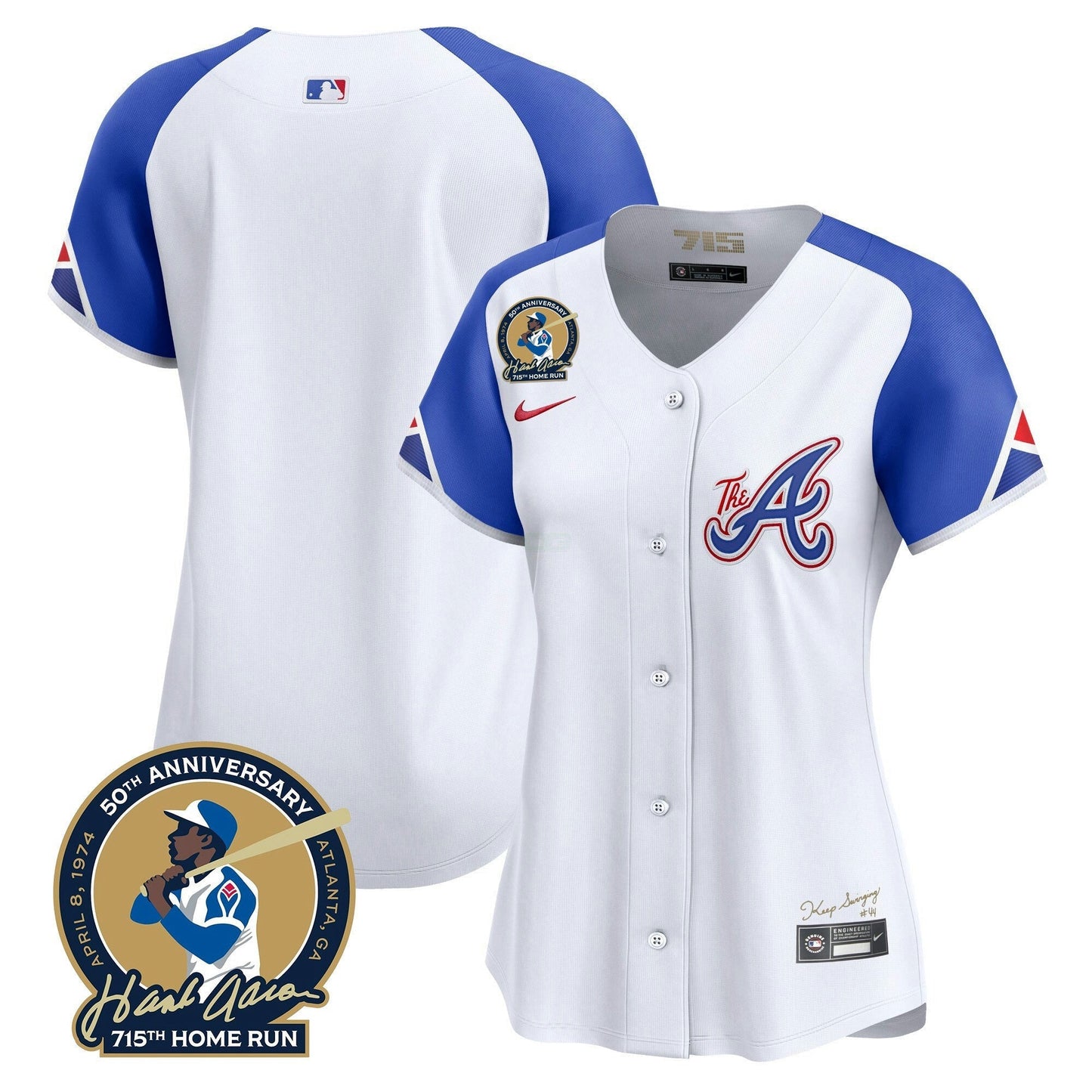 Camisa MLB Women’s Atlanta Hank Aaron 715th Home Run Patch Vapor Premier Limited Jersey V2