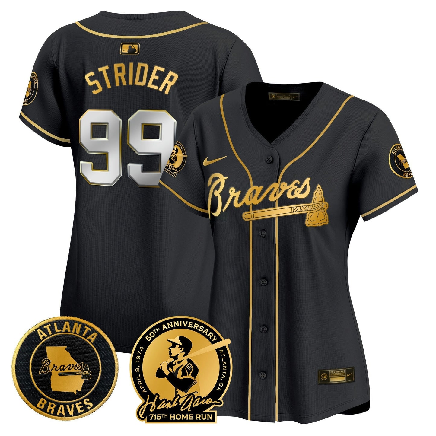 Camisa MLB Women’s Atlanta Hank Aaron 715th Home Run Patch Vapor Premier Limited Jersey
