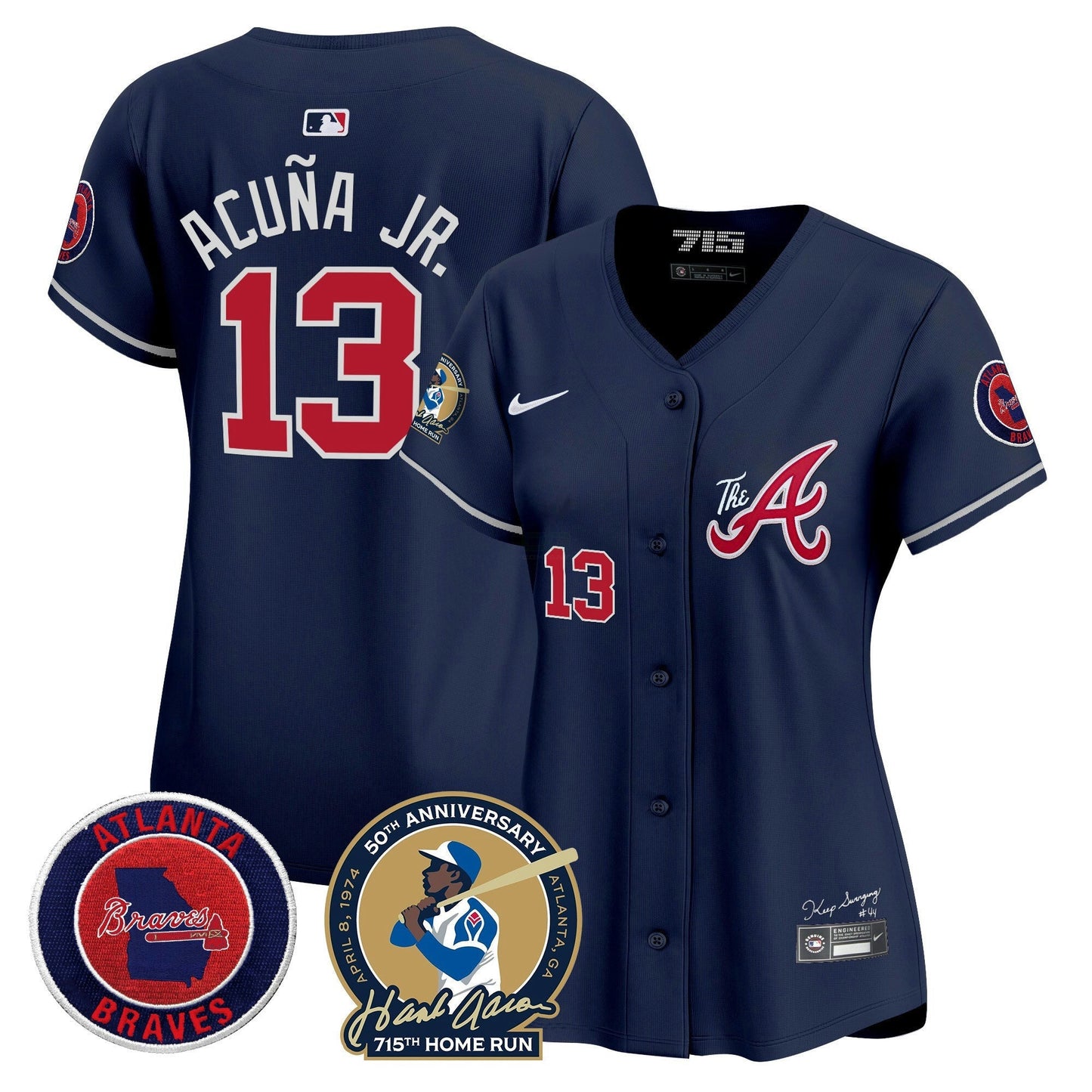 Camisa MLB Women’s Atlanta Hank Aaron 715th Home Run Patch Vapor Premier Limited Jersey V2
