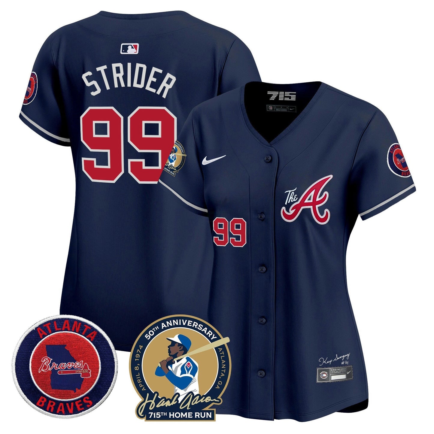 Camisa MLB Women’s Atlanta Hank Aaron 715th Home Run Patch Vapor Premier Limited Jersey V2