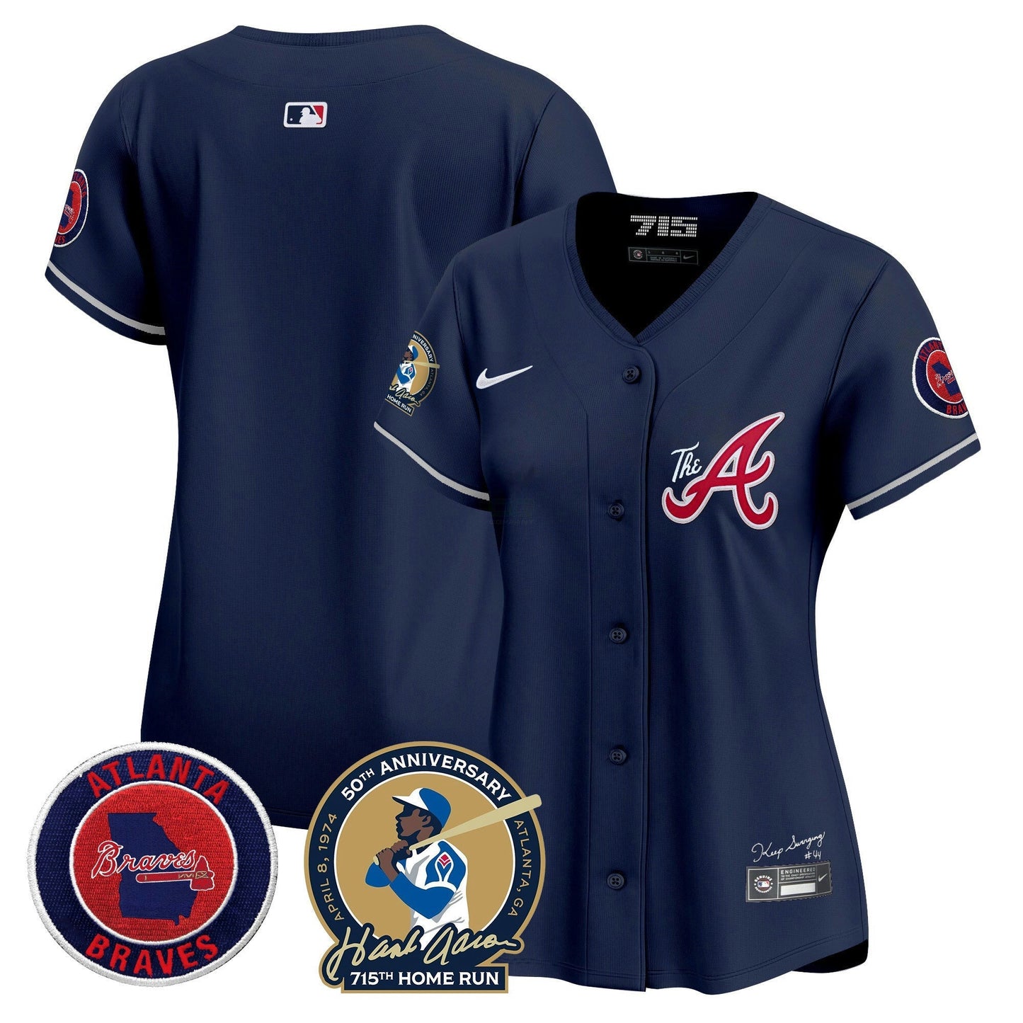 Camisa MLB Women’s Atlanta Hank Aaron 715th Home Run Patch Vapor Premier Limited Jersey V2