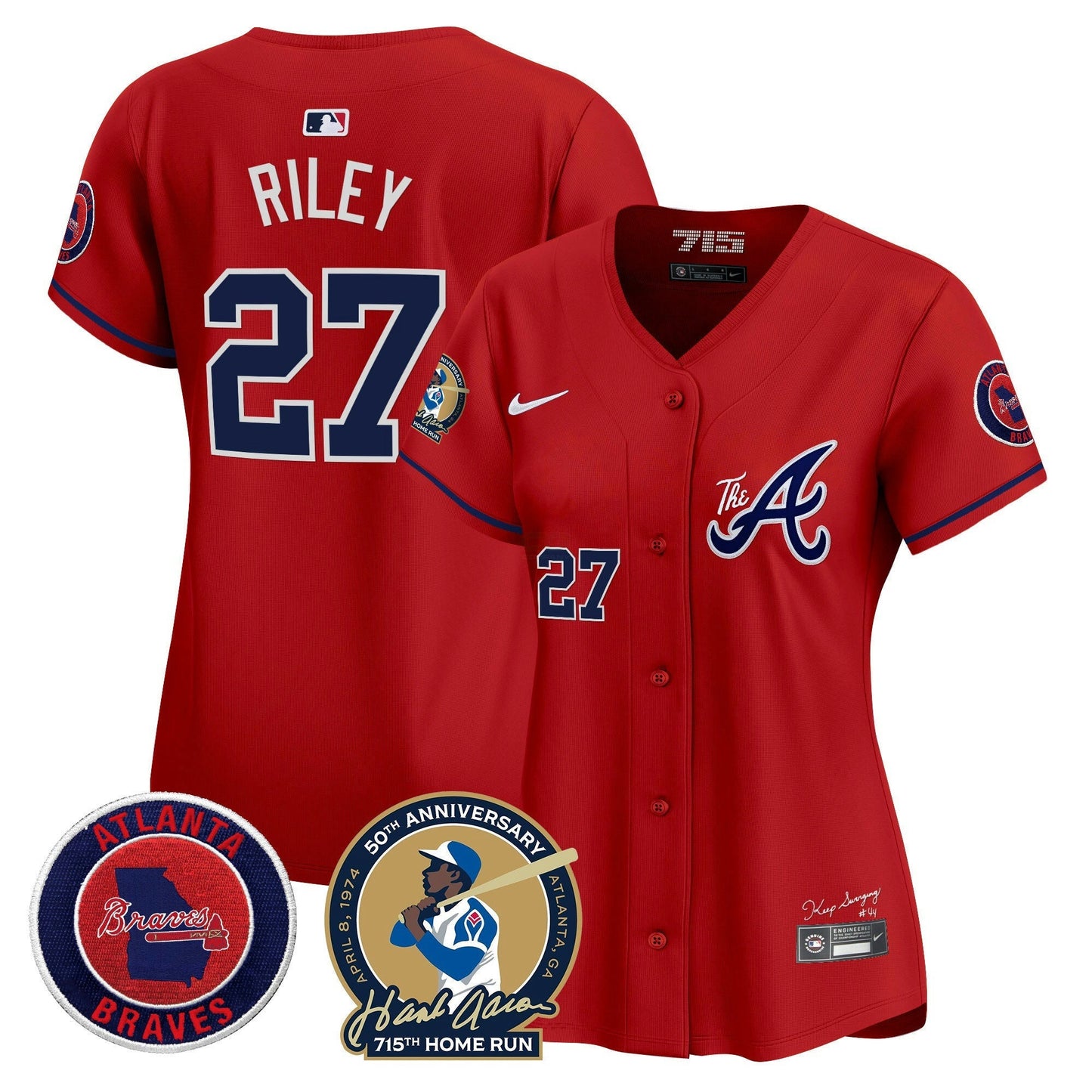 Camisa MLB Women’s Atlanta Hank Aaron 715th Home Run Patch Vapor Premier Limited Jersey V2
